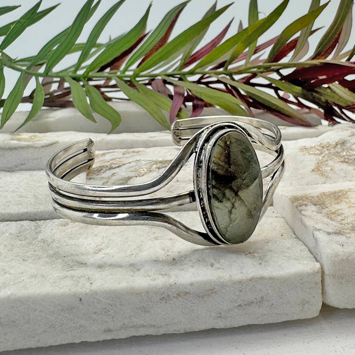 Handcrafted Kashi Semiprecious Stone Cuff - Labradorite