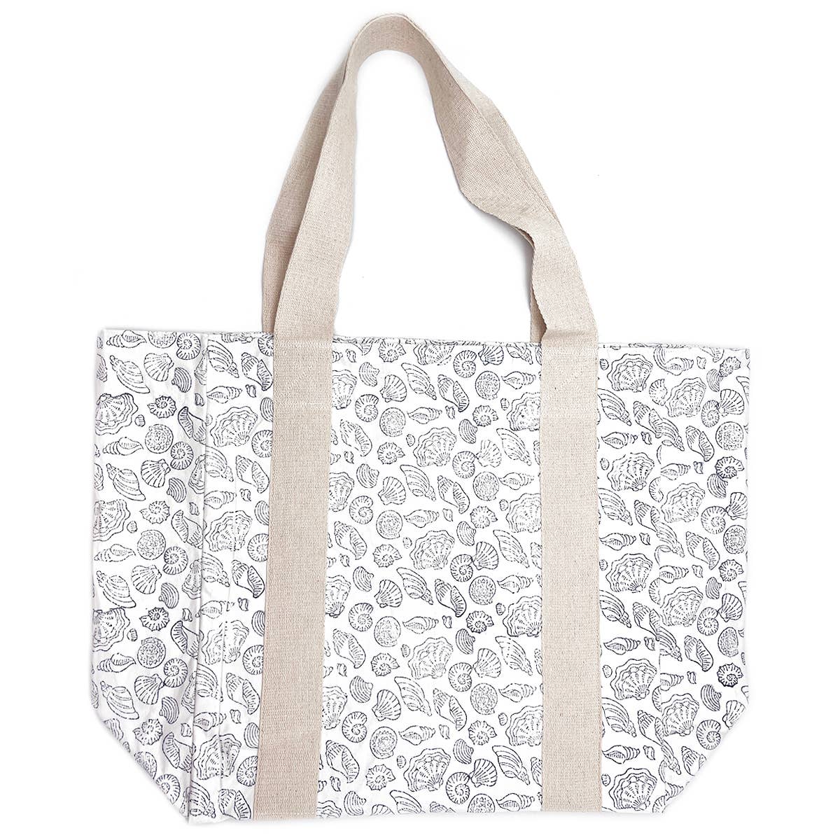 Handcrafted Canvas Bag with Block-Printed Seashells