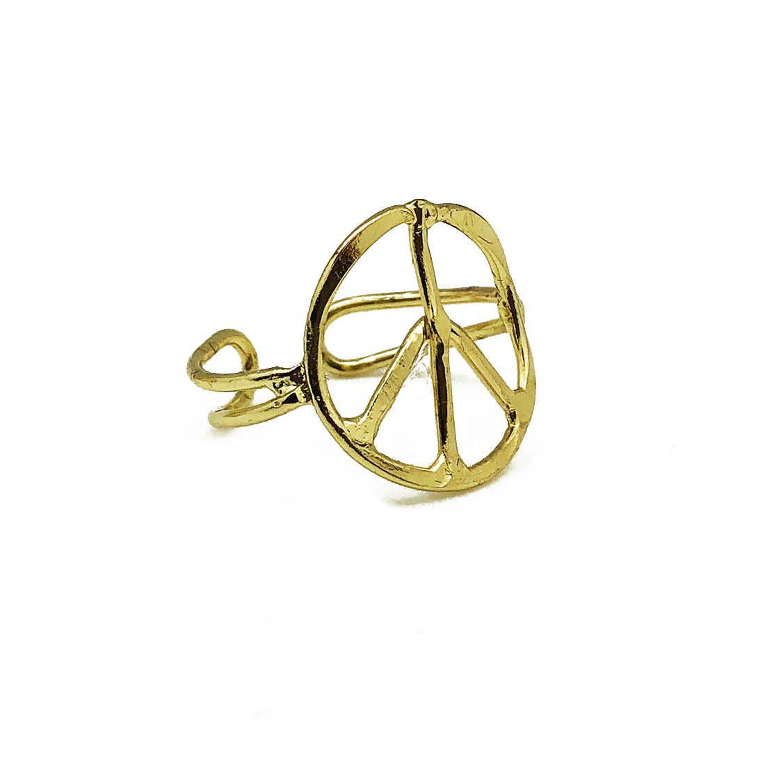 Gold Plated Adjustable Ring - Peace Sign
