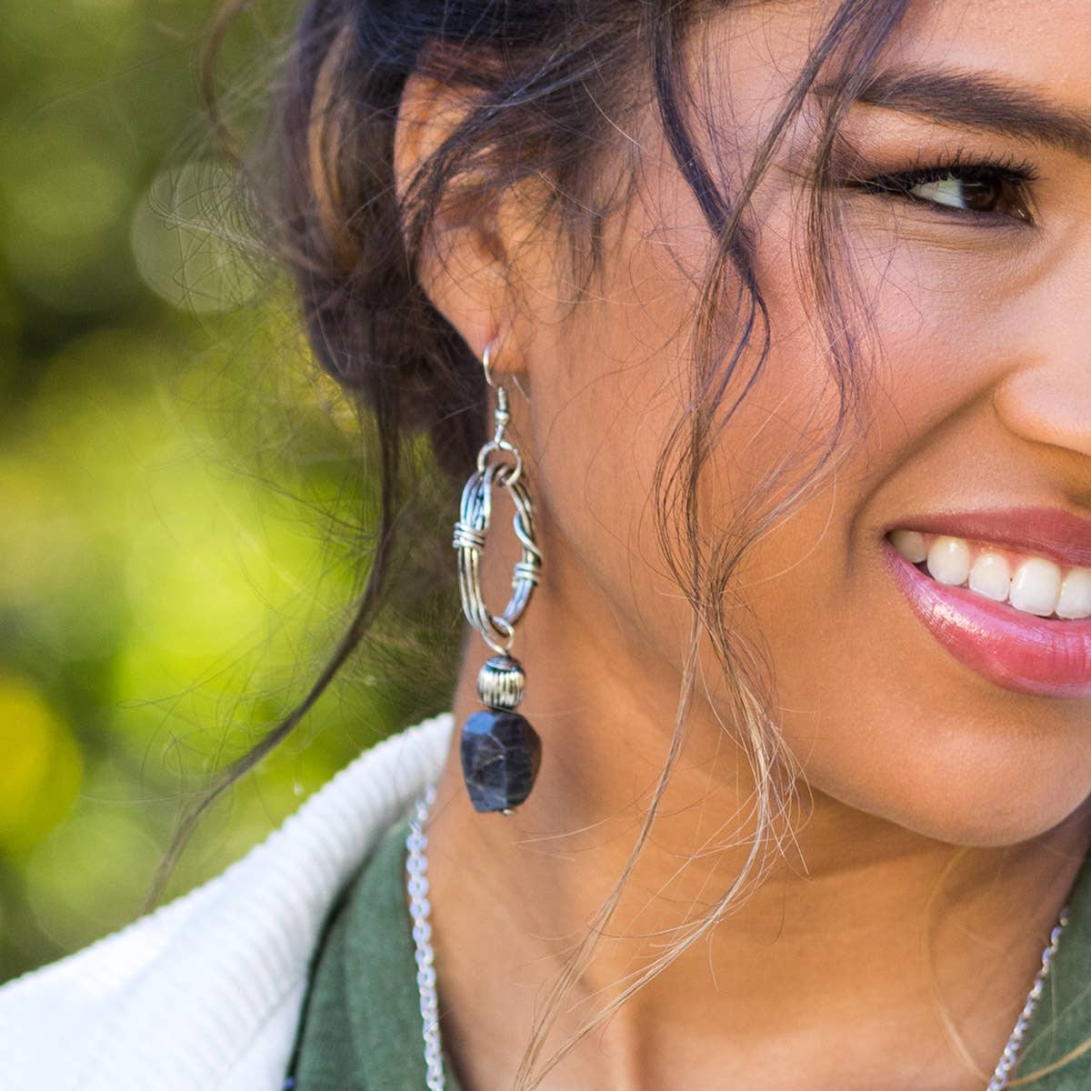 Banjara Antiqued Ring Earrings with Labradorite Stone