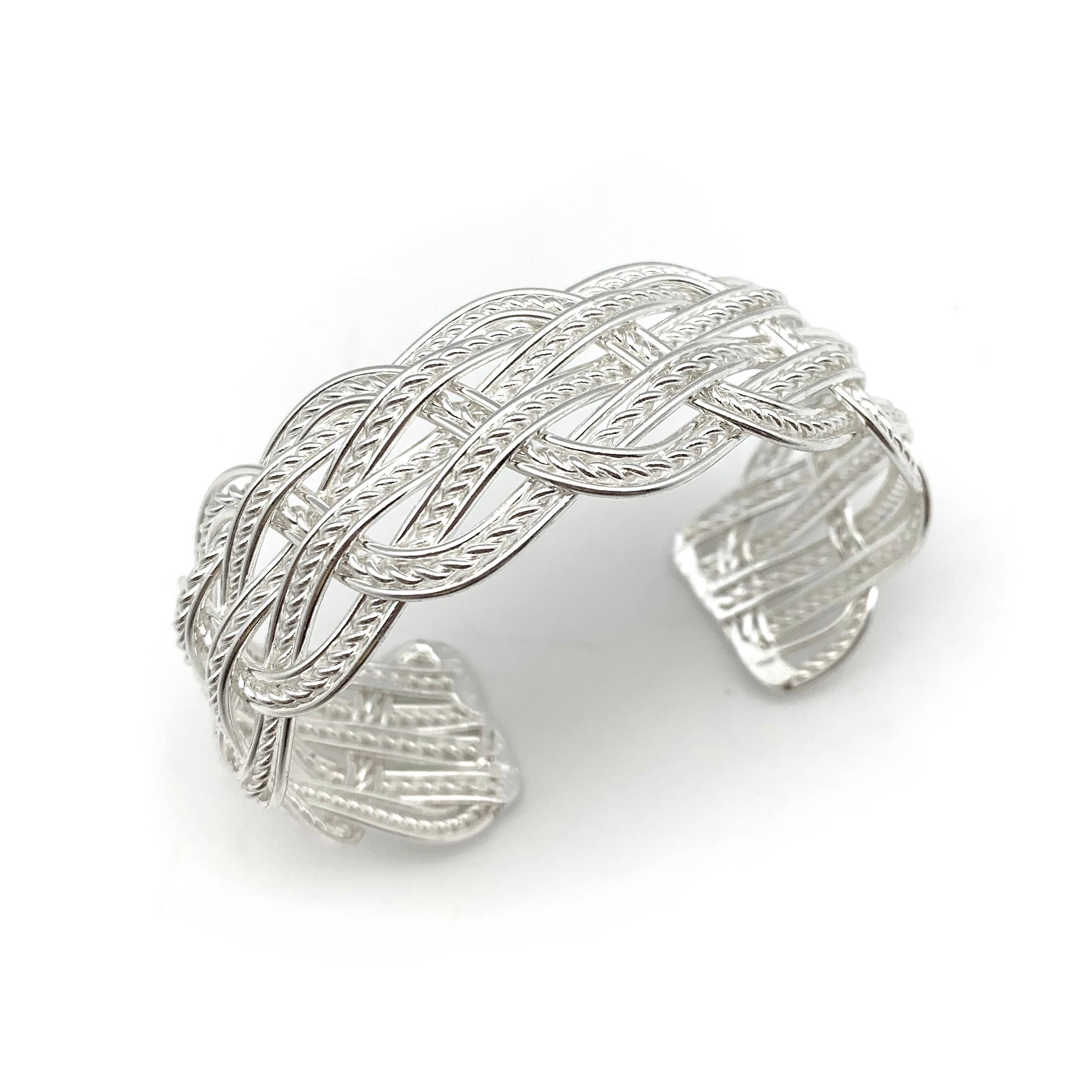 Silver Plated Adjustable Cuff Bracelet - Braided Chain