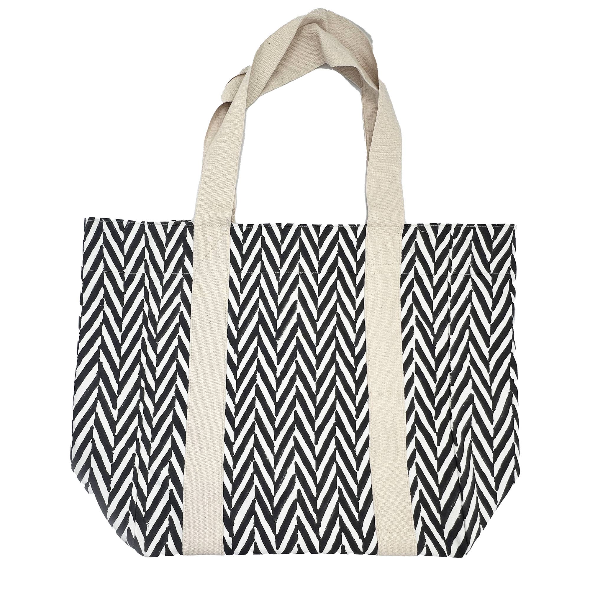 Handcrafted Canvas Bag with Block-Printed Bold Chevron