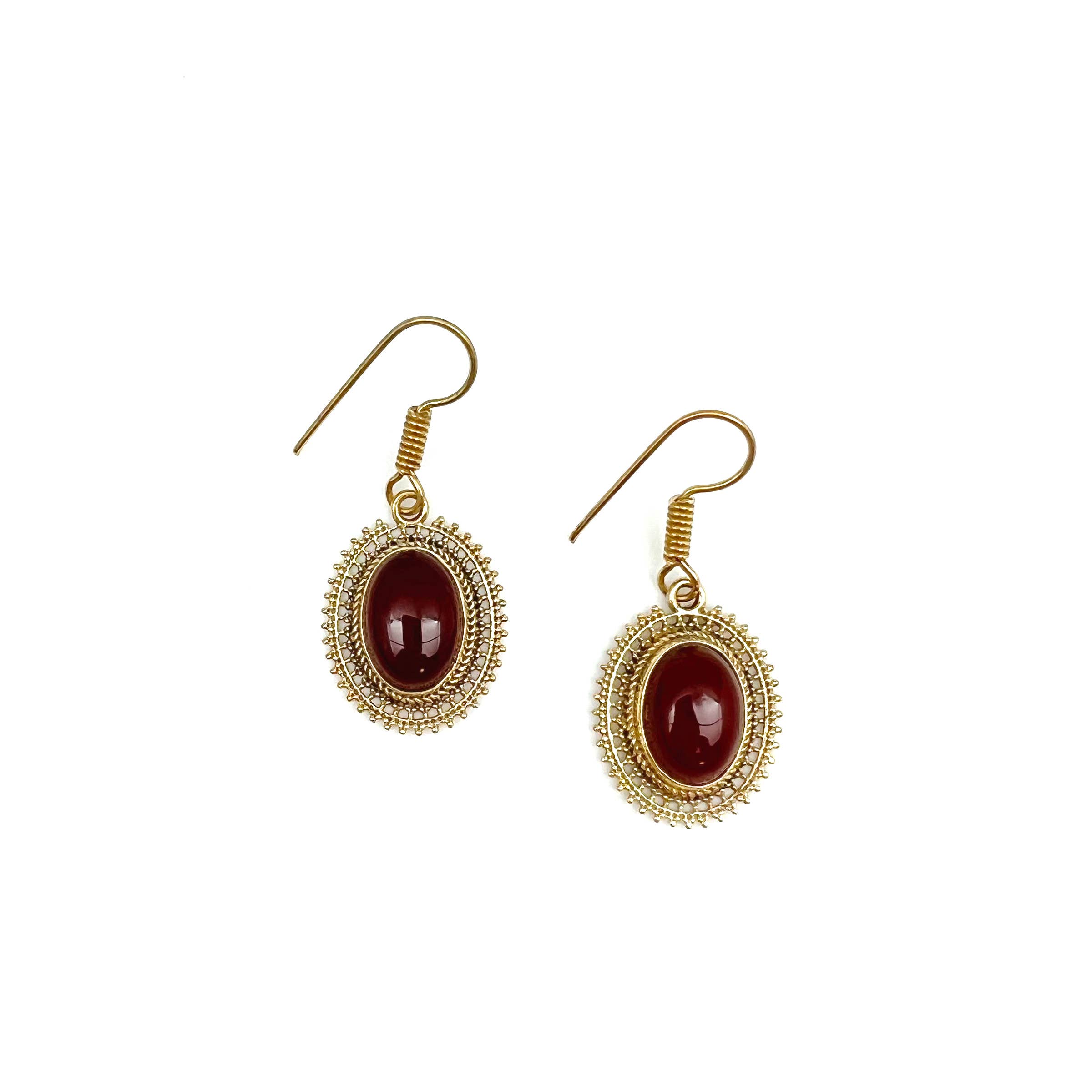 Tanvi Collection Earrings - Gold Oval with Garnet