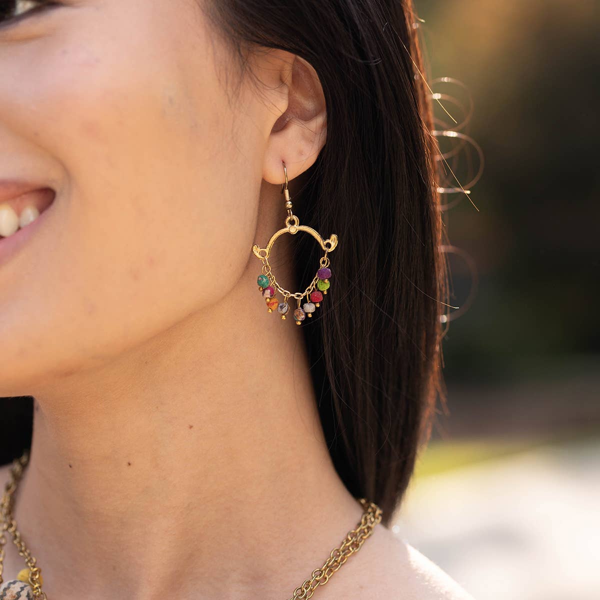 Aasha Kantha Handcrafted Small Ornate Dangle Hoop Earrings