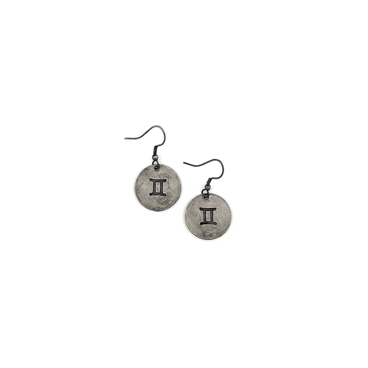 Gemini Zodiac Pewter Glyph Earrings
