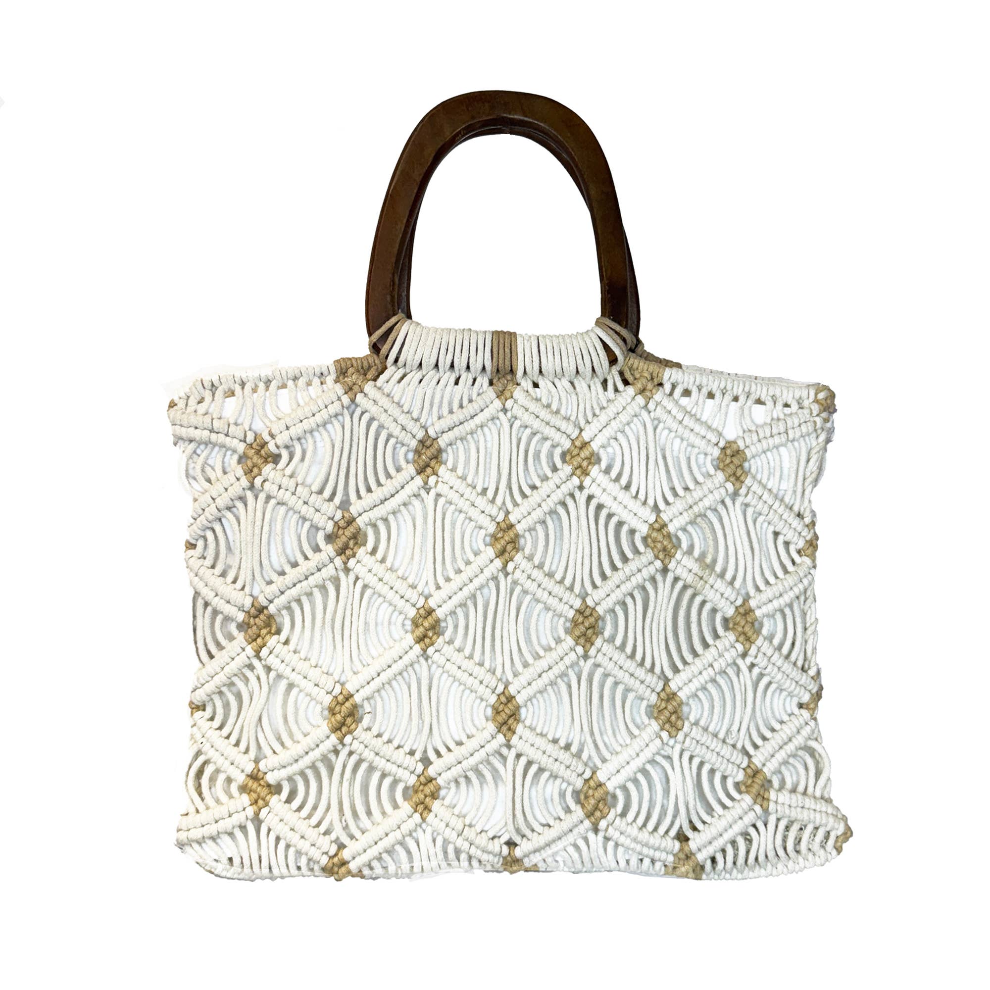 Elisa Macramé Handbag with Wooden Handle