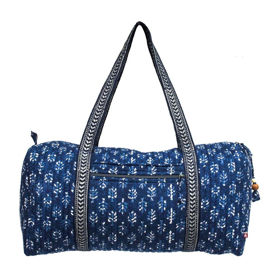 Indigo Palms XL Duffle Bag - Block Printed Organic Cotton