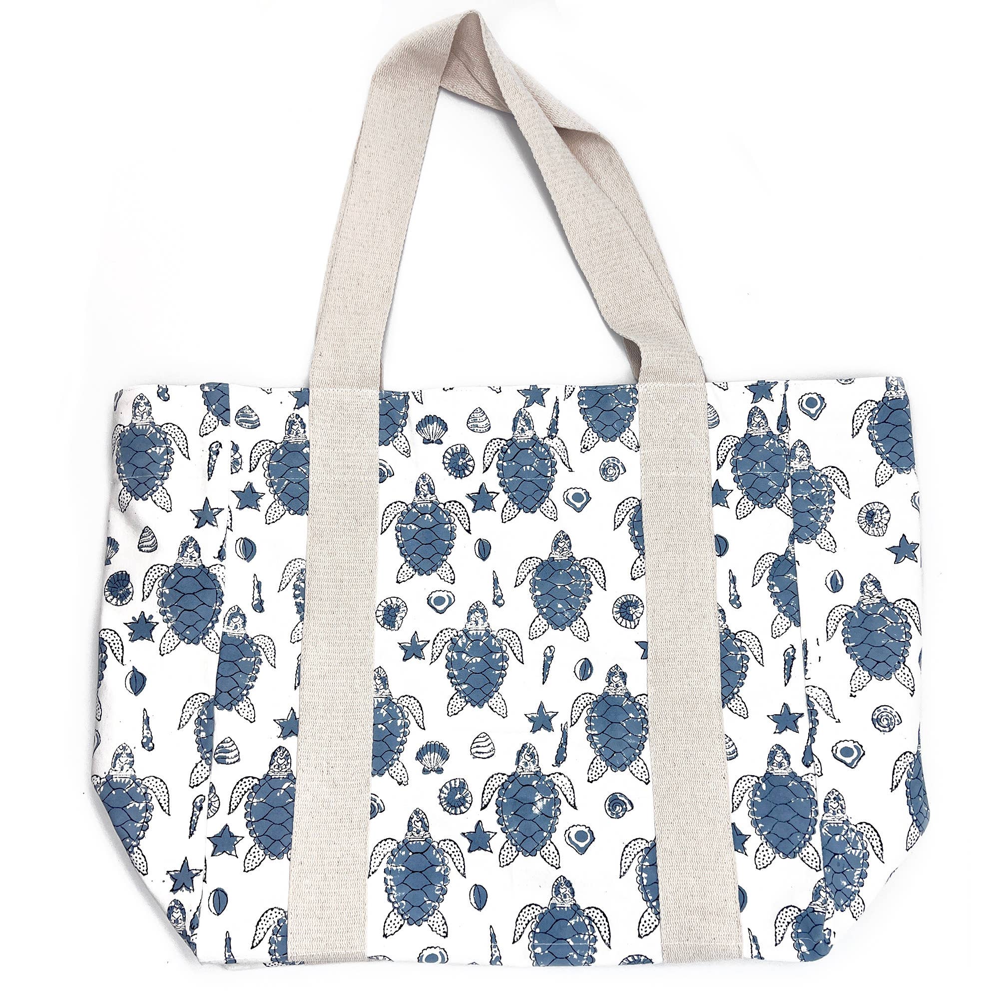 Handcrafted Canvas Bag with Block-Printed Sea Turtles