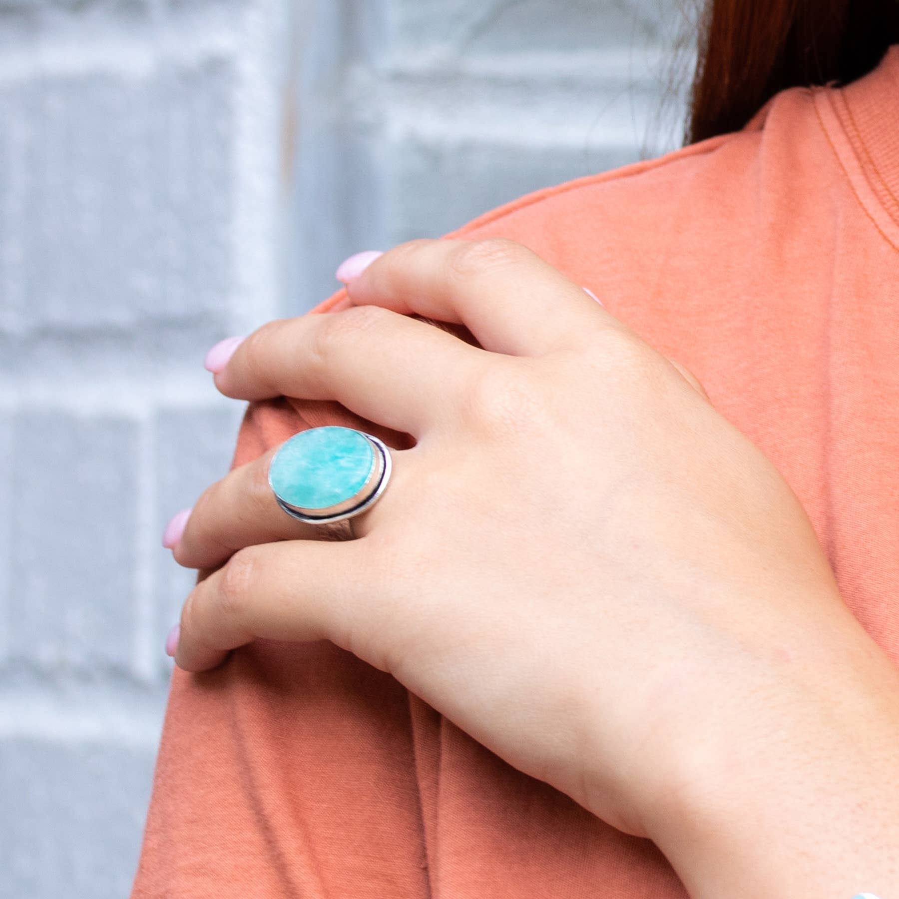 Handcrafted Kashi Semiprecious Stone Ring - Amazonite