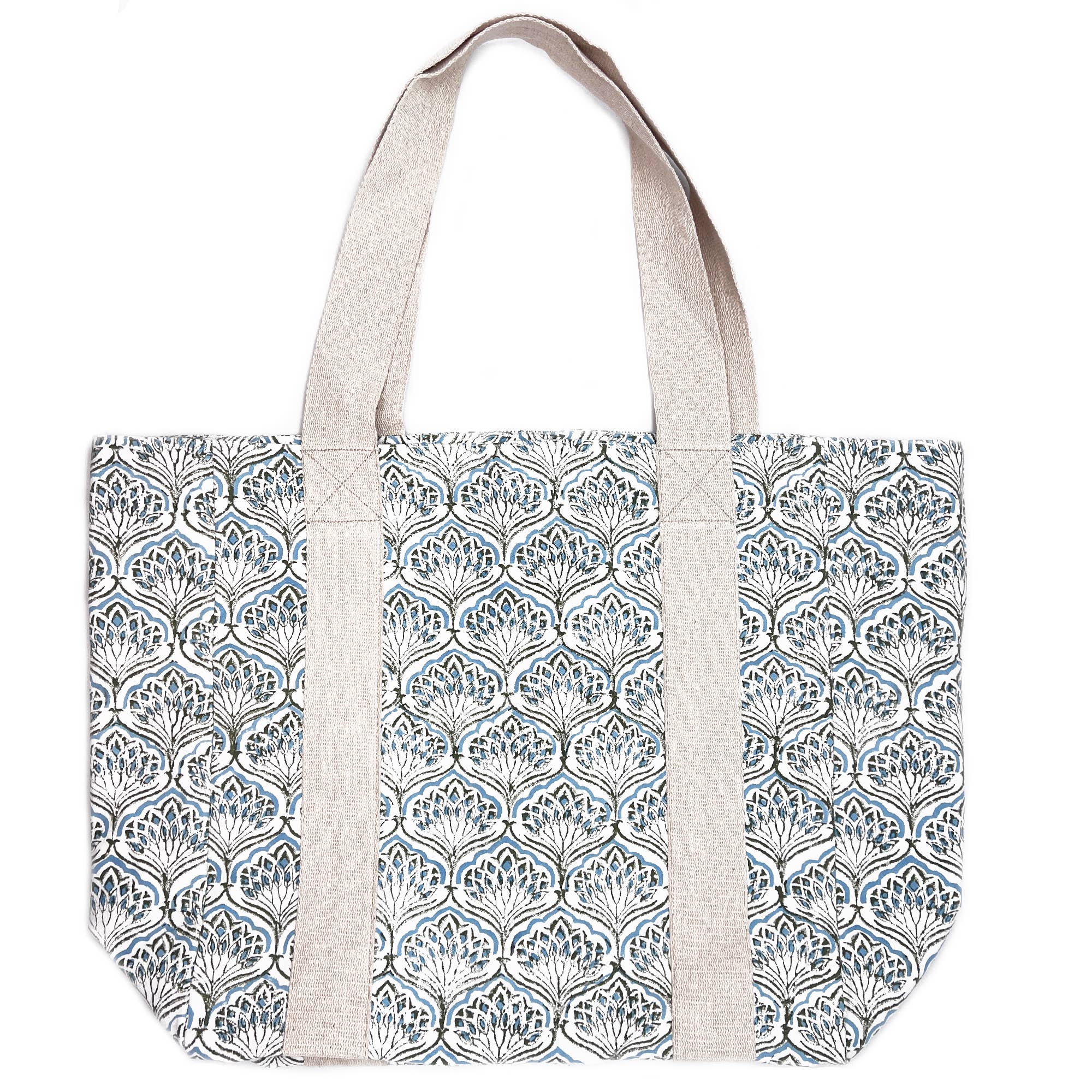 Handcrafted Canvas Bag with Block-Printed Floral Peacock