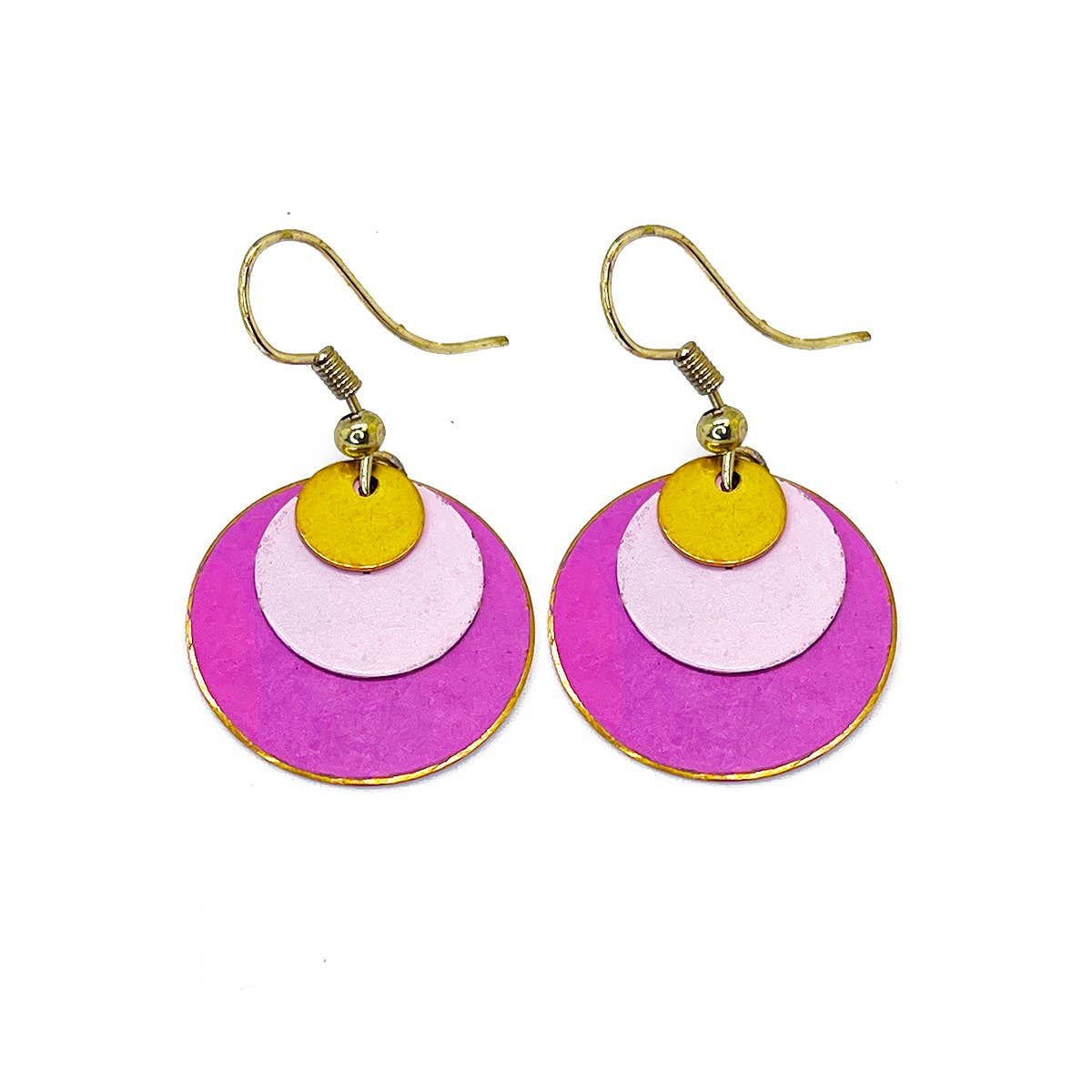 Brass Patina Earrings - Bubblegum Pink Layers