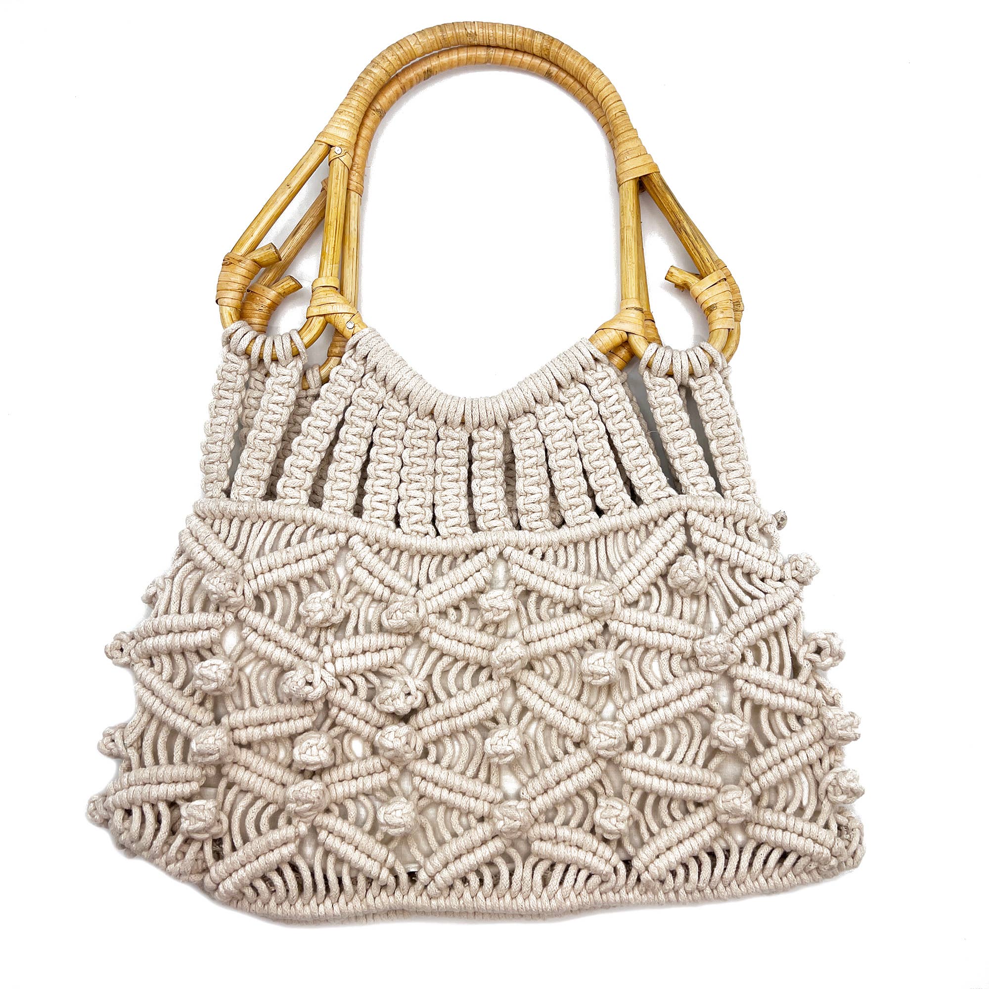 Jolene Bag - Macrame Bag with Cane Handles - Off White