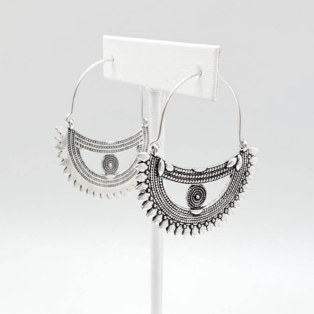 Tanvi Collection Earrings - Silver Spiked Half Circles