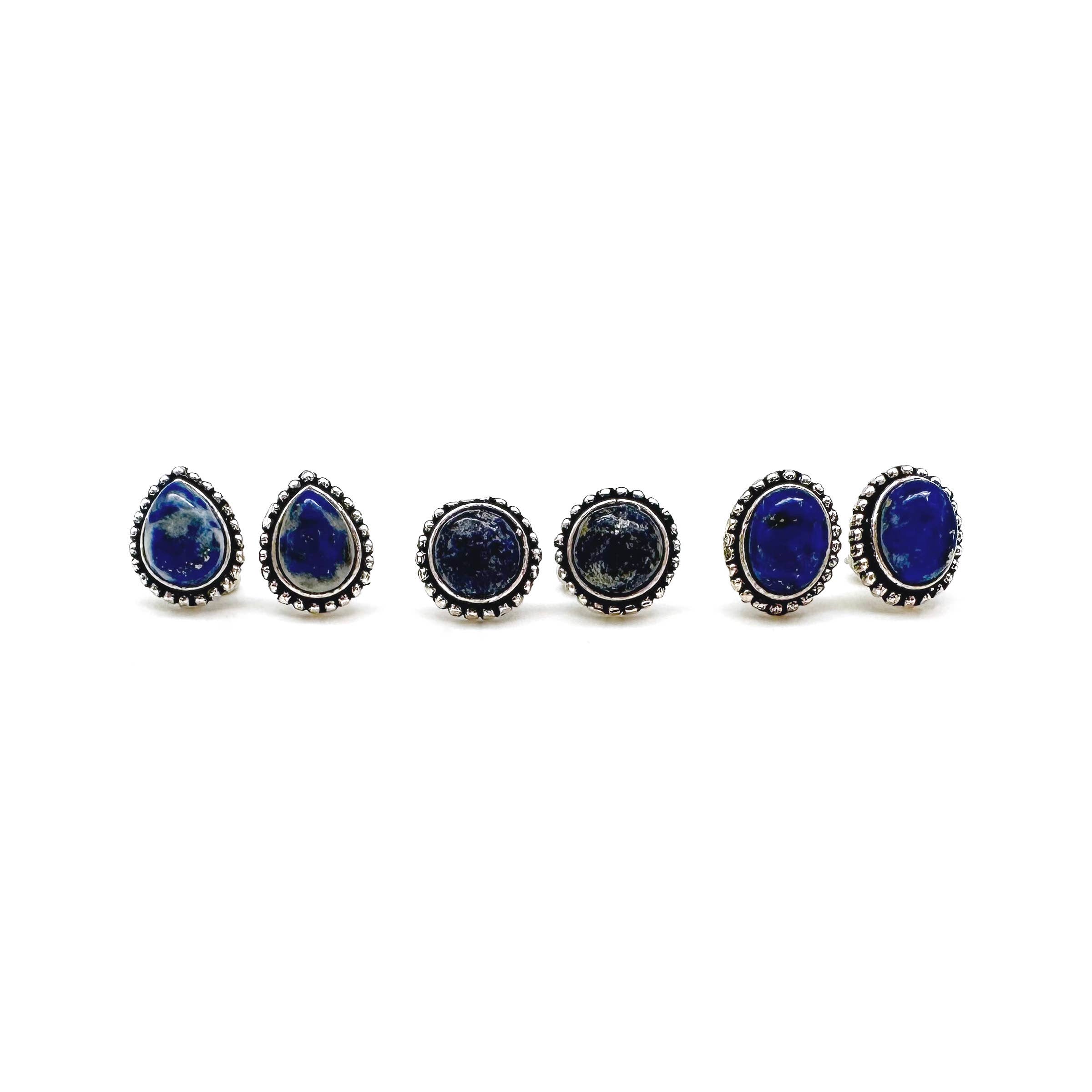 Handcrafted Kashi Semiprecious Stone Post Earrings - Lapis
