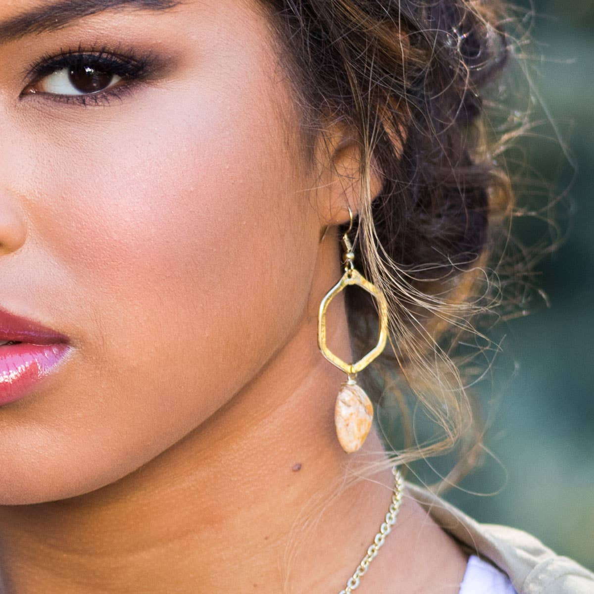 Gold Plated Geometric Earrings - Brecciated Mookite