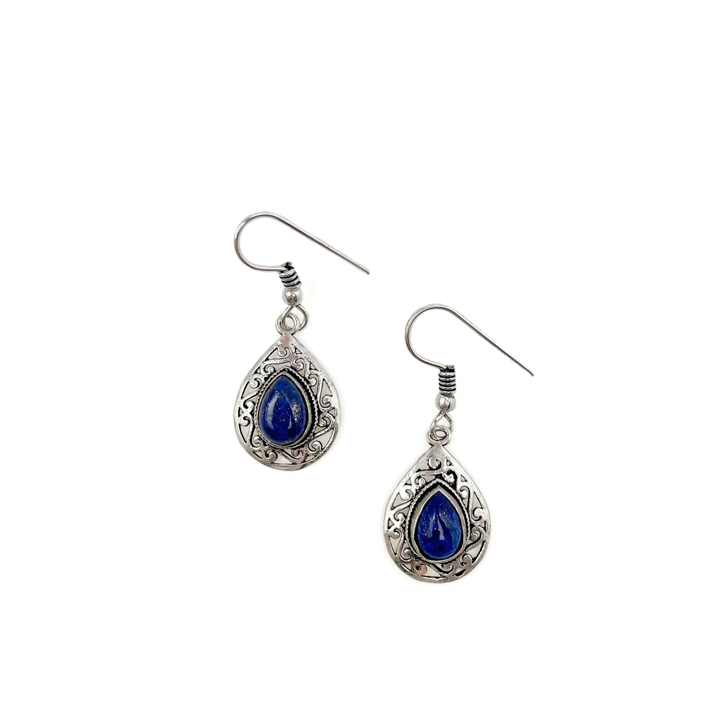 Tanvi Collection Earrings - Silver Teardrop with Lapis
