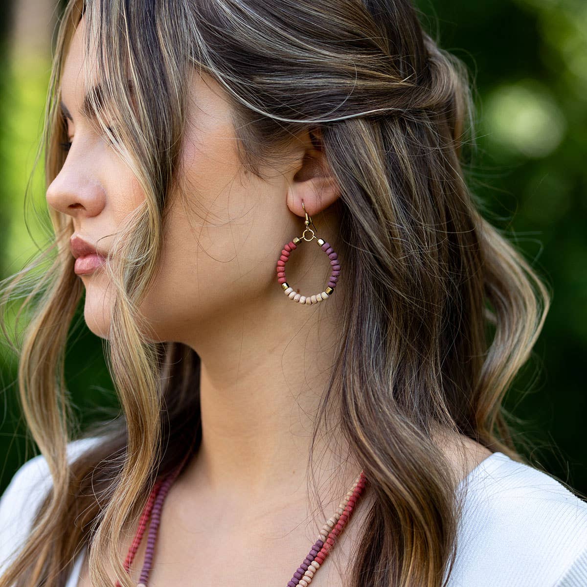 Prismatic Hues Hoop Earrings - Red, Purple, Peach