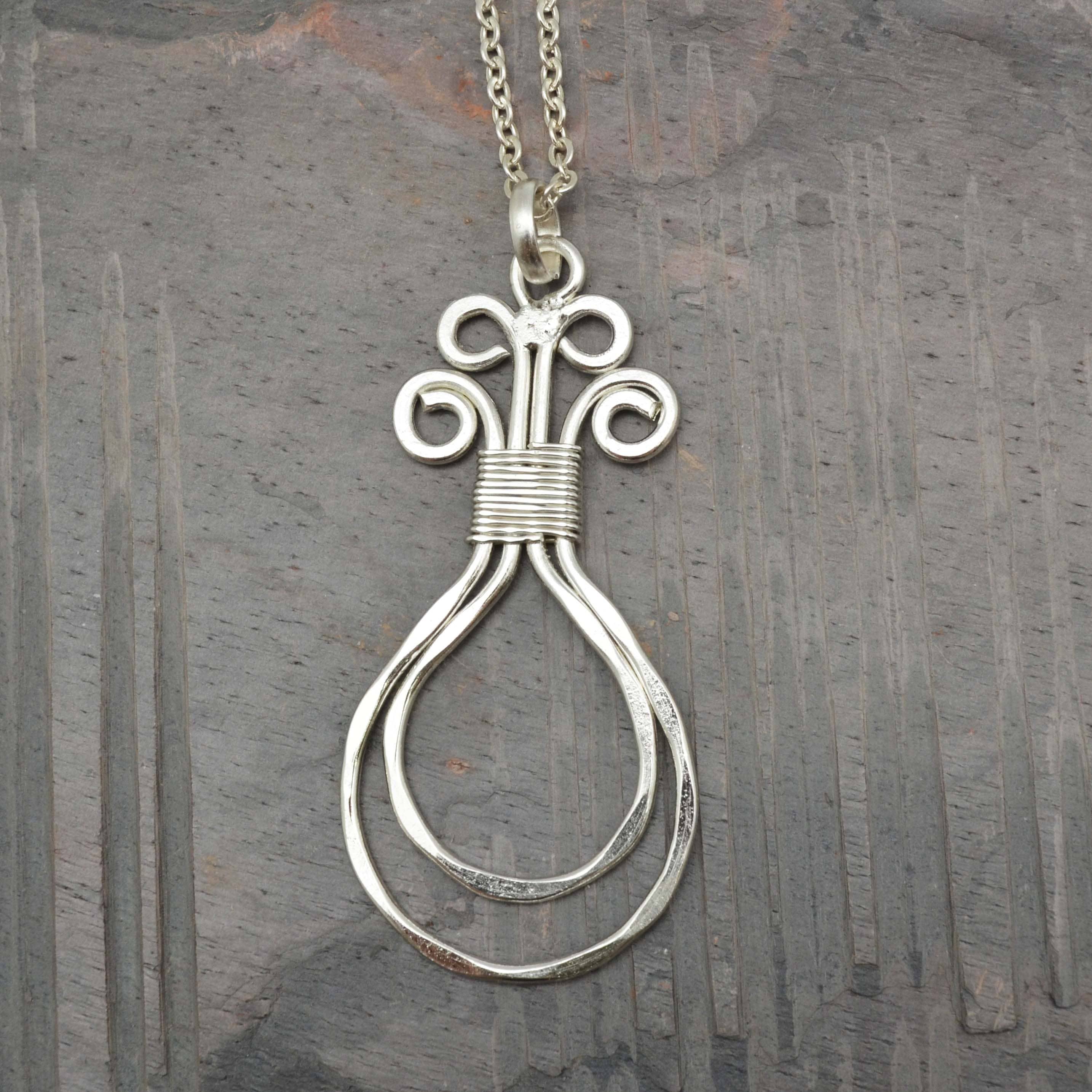 Silver Plated Pendant Necklace - Double Curly Loop