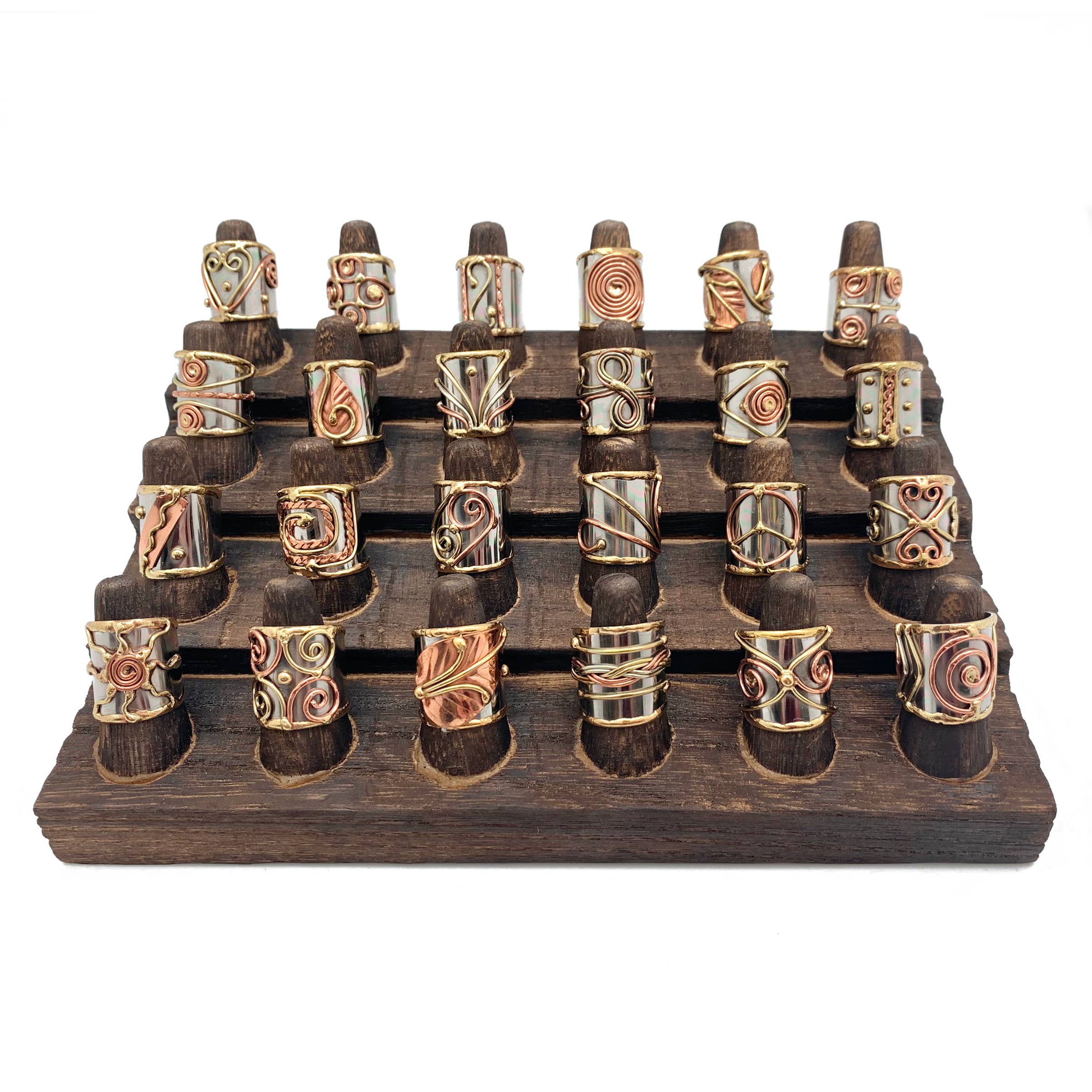 Brown Wooden Ring Display - Holds 24 Rings