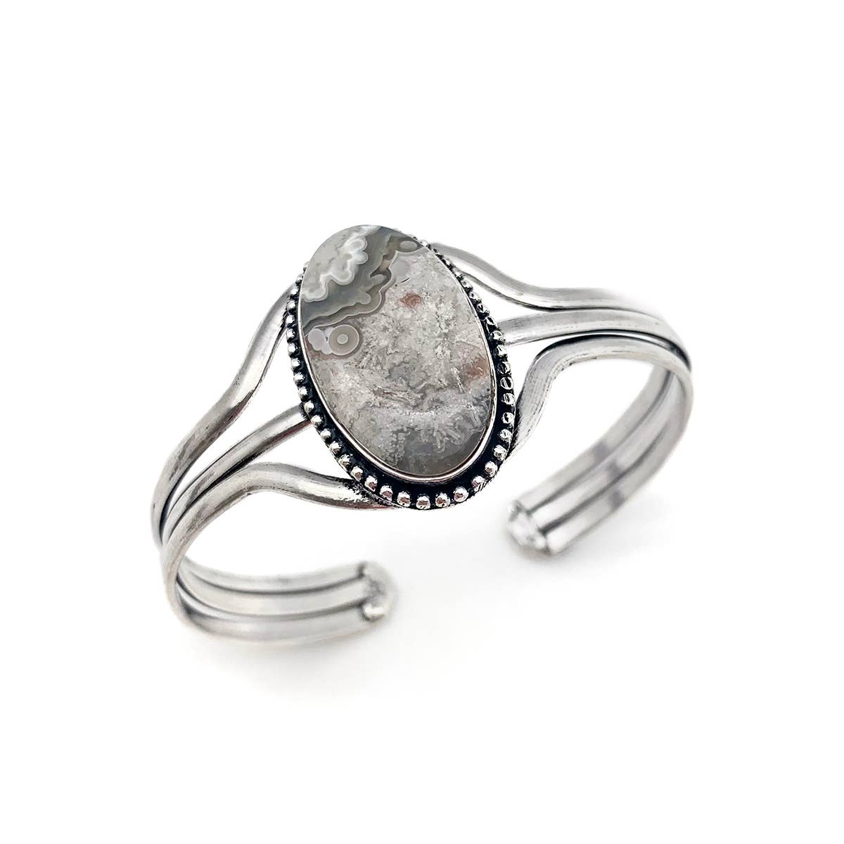 Handcrafted Kashi Semiprecious Stone Cuff - Crazy Lace Agate