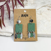 Handcrafted Green Patina Rectangle Leaf Dangle Earrings