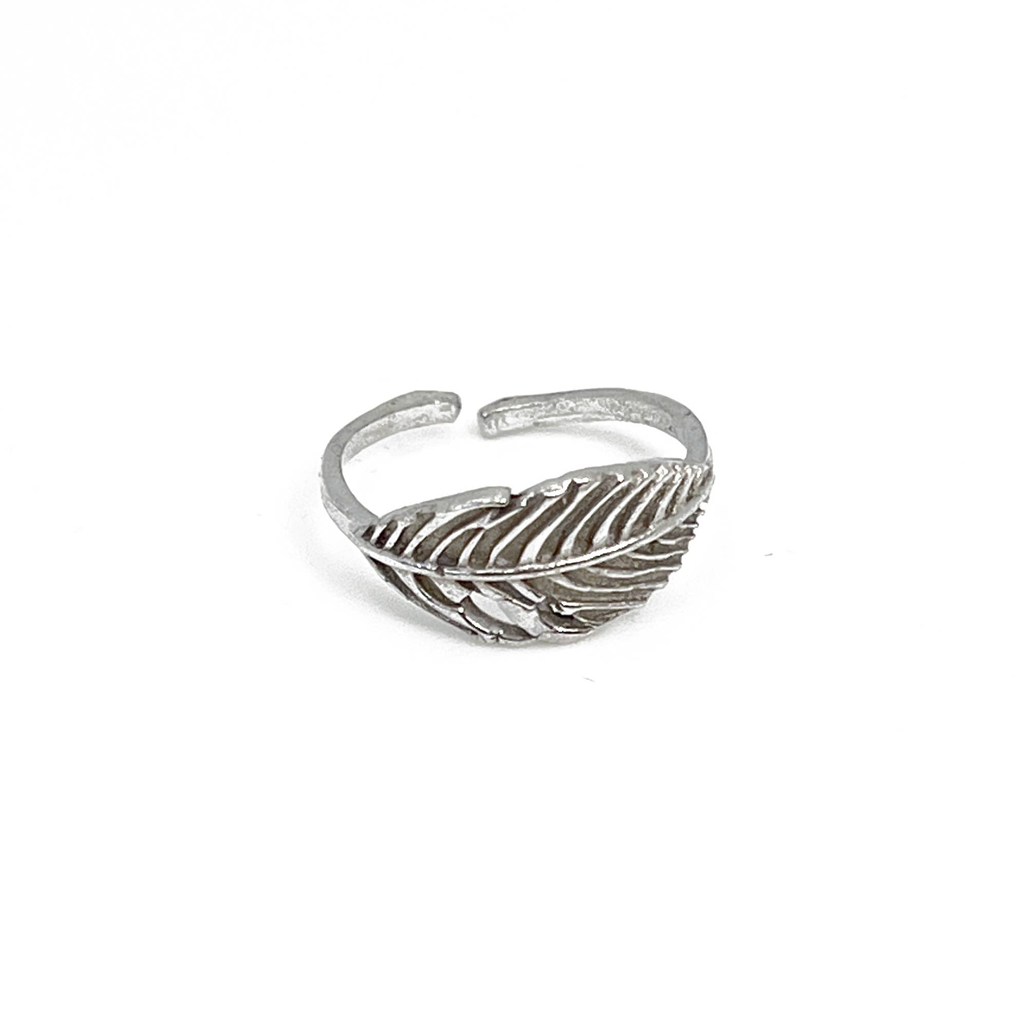 Handcrafted Silver Plated Brass Feather Ring