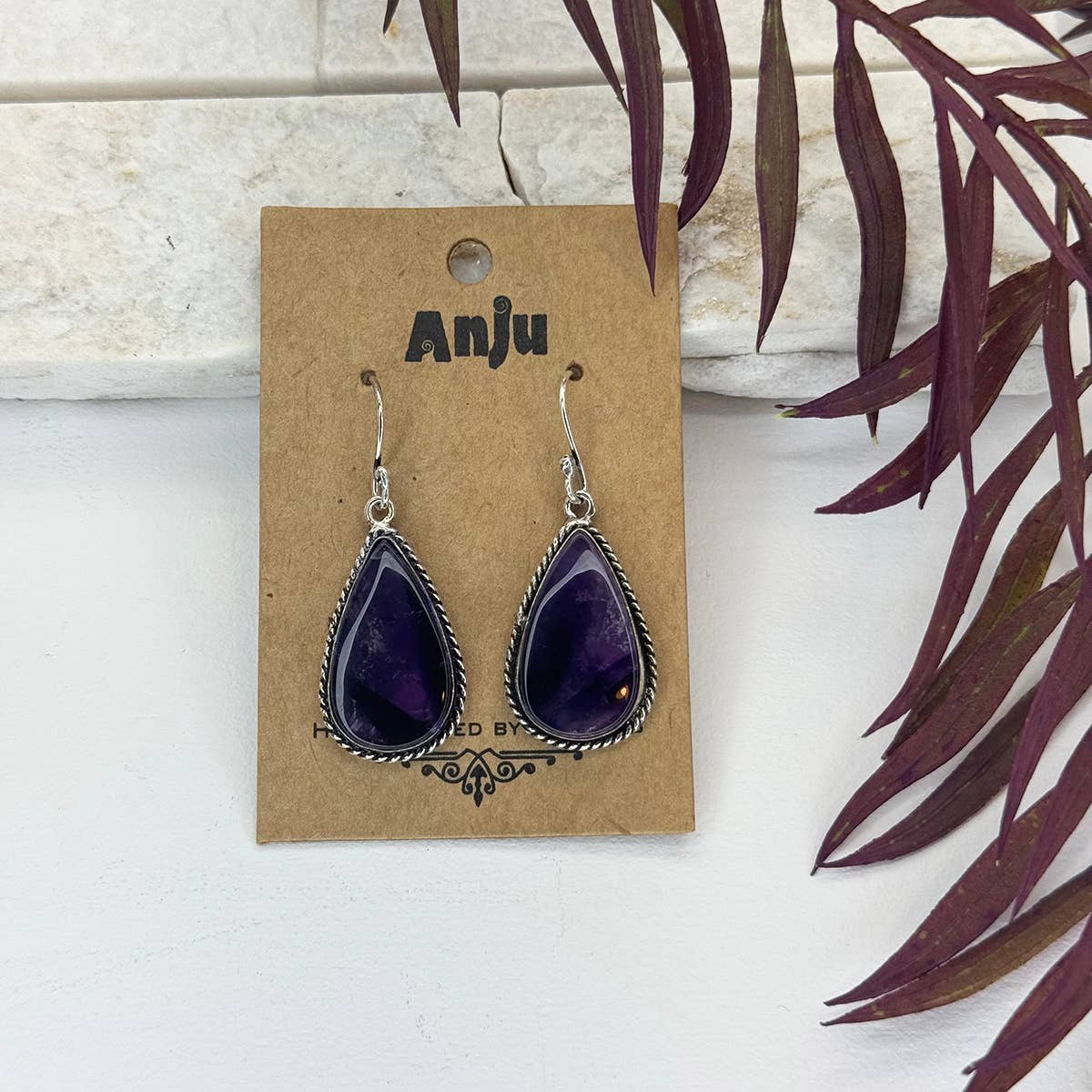 Handcrafted Kashi Semiprecious Stone Earrings - Amethyst