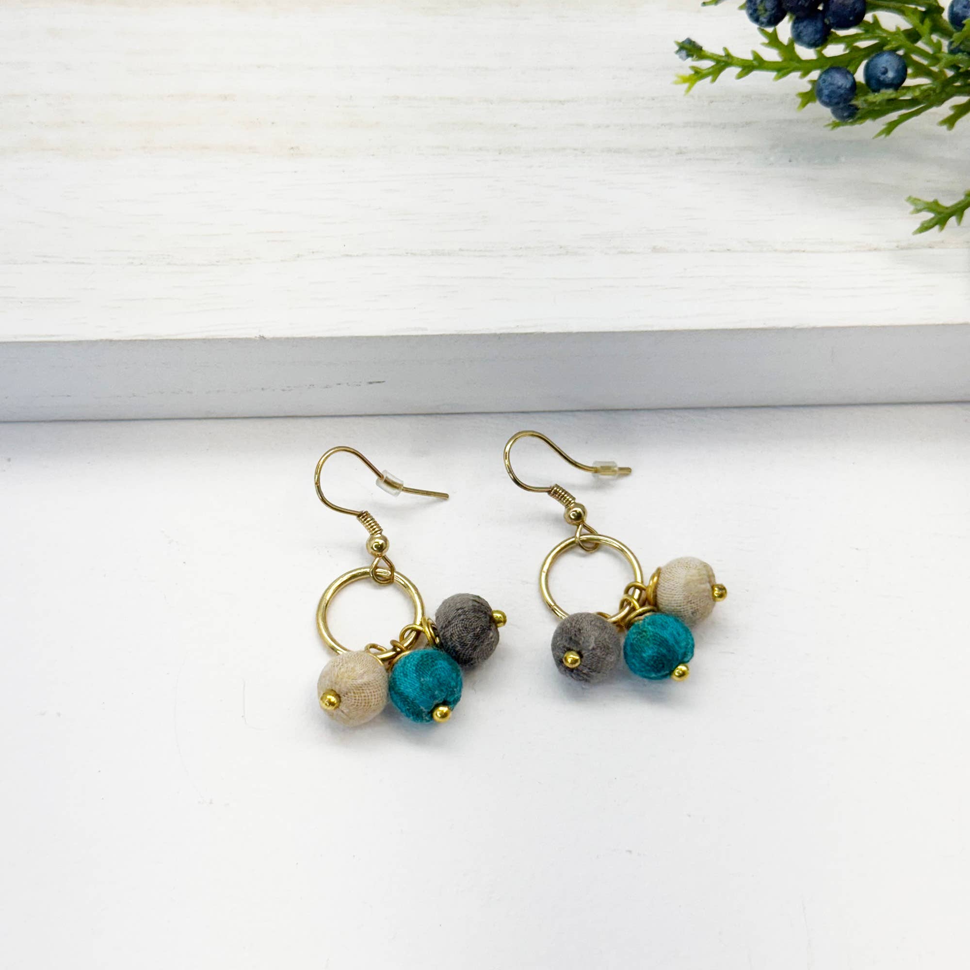 Aasha Monochrome Kantha Handcrafted Small Earrings