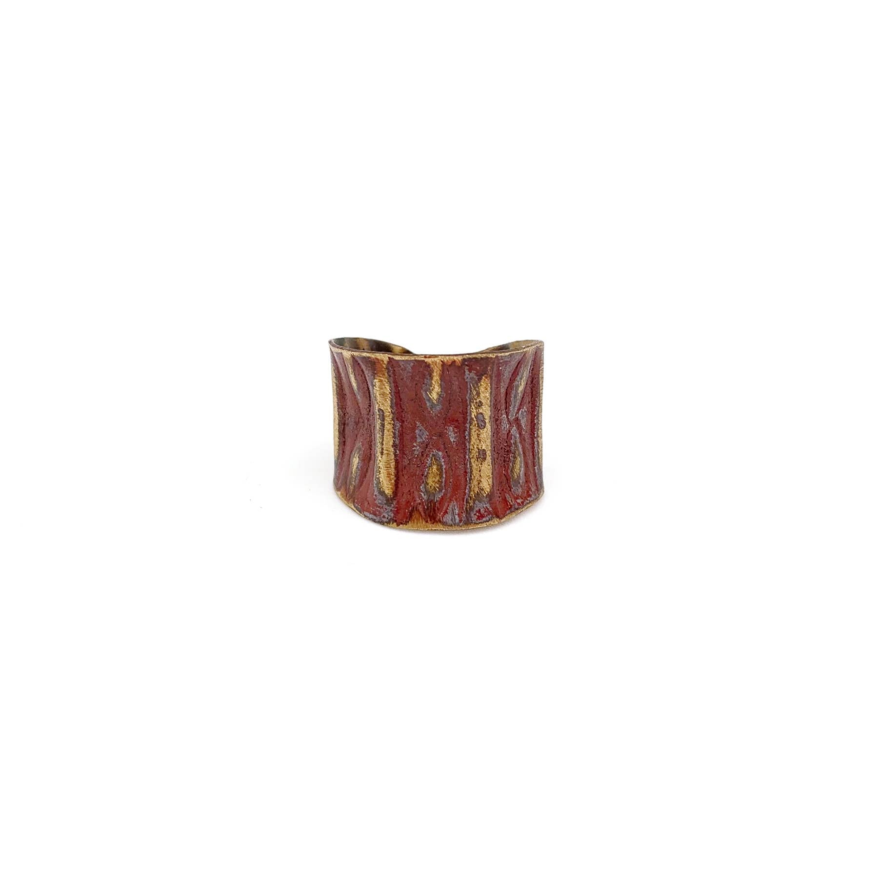 Brass Patina Ring - Warm Red with Dots and Lines