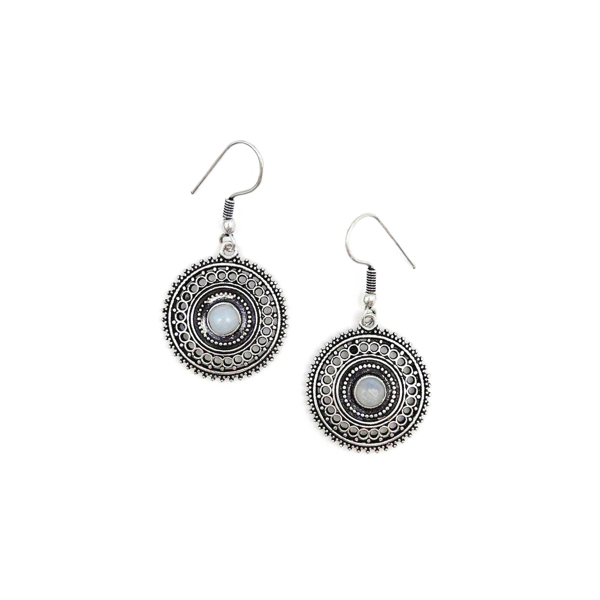 Tanvi Collection Earrings - Silver Circle with Moonstone