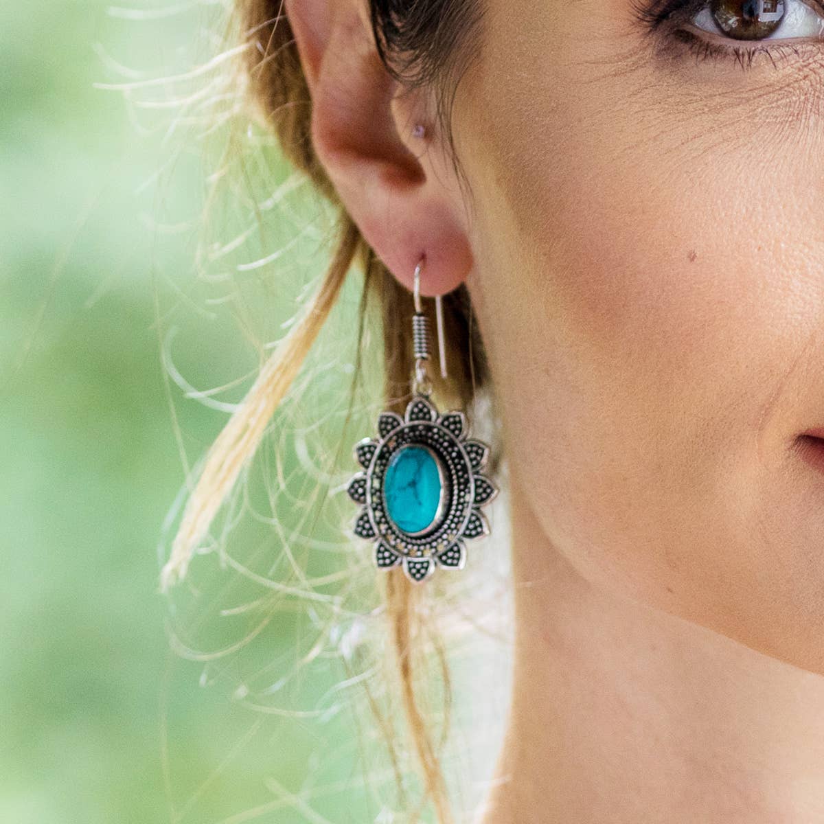 Tanvi Collection Earrings - Silver Sun with Turquoise