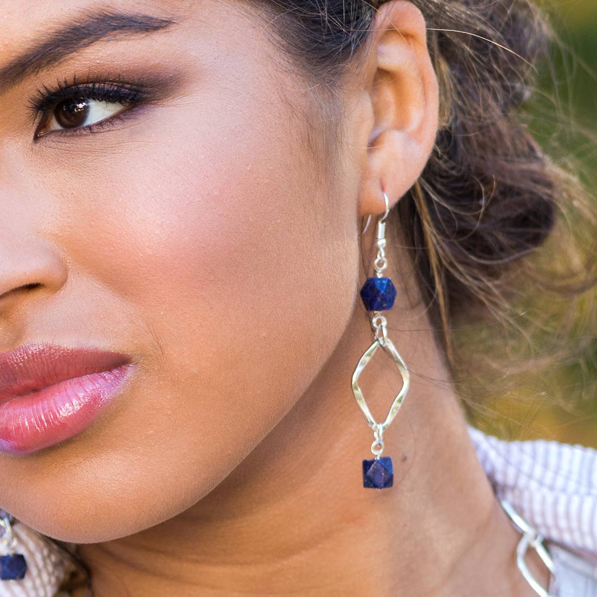 Silver-Plated Long Earrings With Lapis and Sodalite Stones