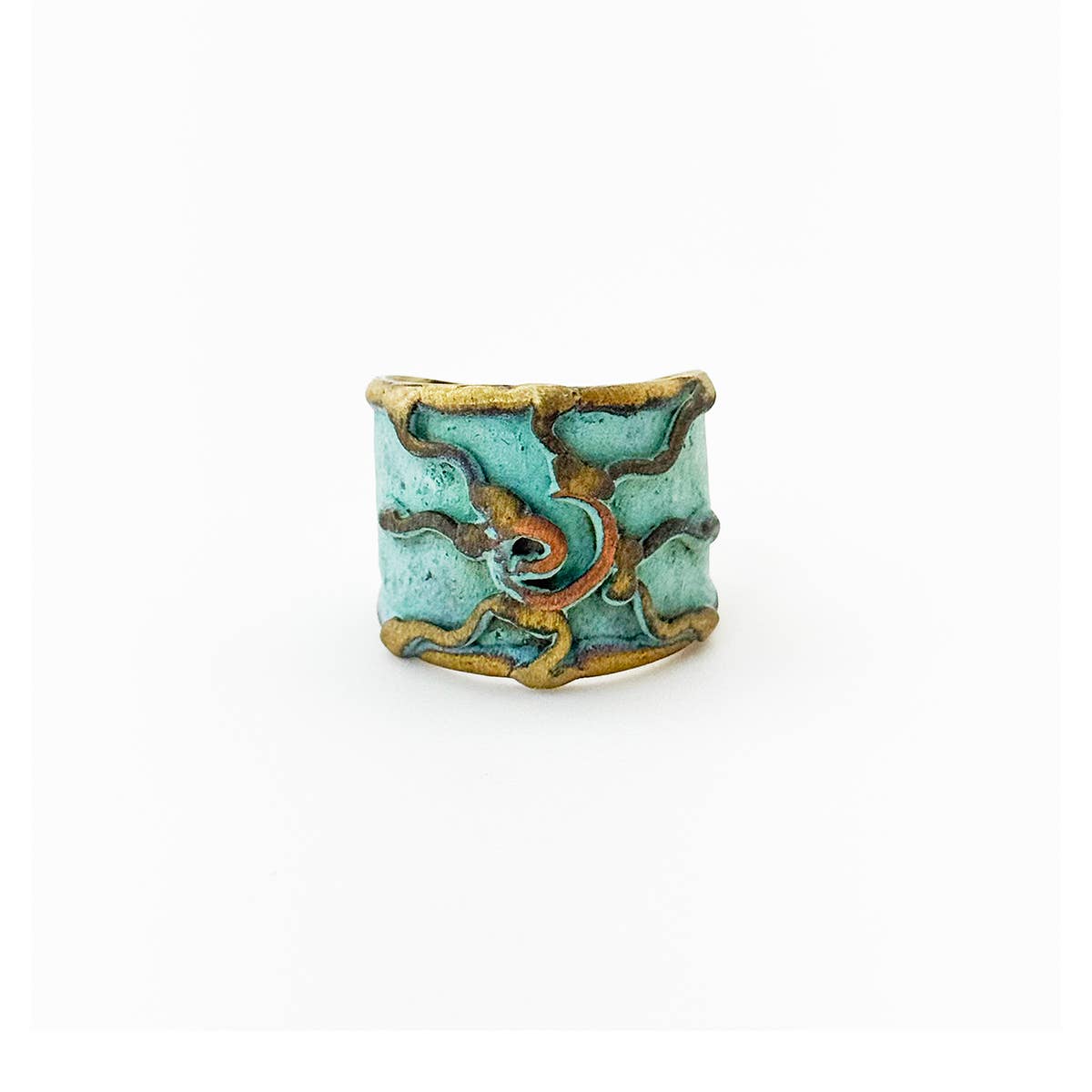 Handcrafted Verdigris River Swirl Brass Patina Ring