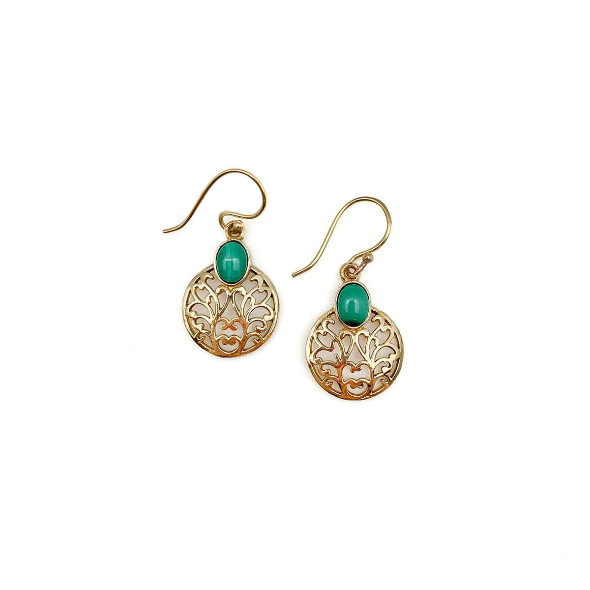 Tanvi Gold-Plated and Malachite Earrings - Curly Circle