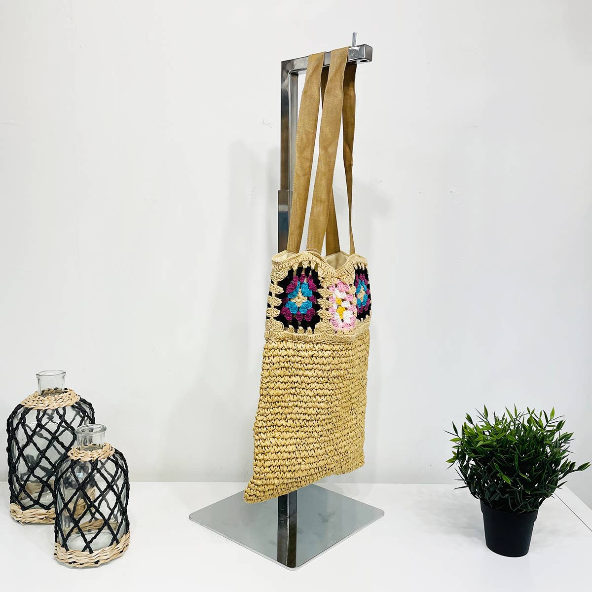 Nola Cotton Crochet and Raffia Shoulder Bags