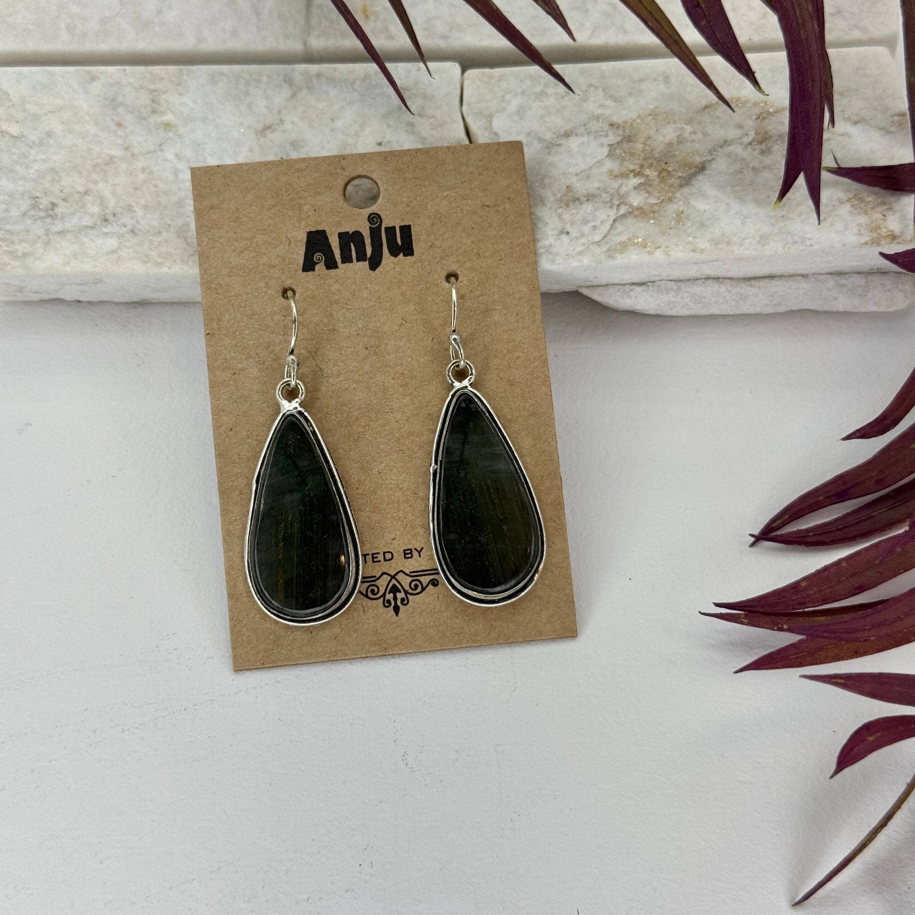 Handcrafted Kashi Semiprecious Stone Earrings - Labradorite