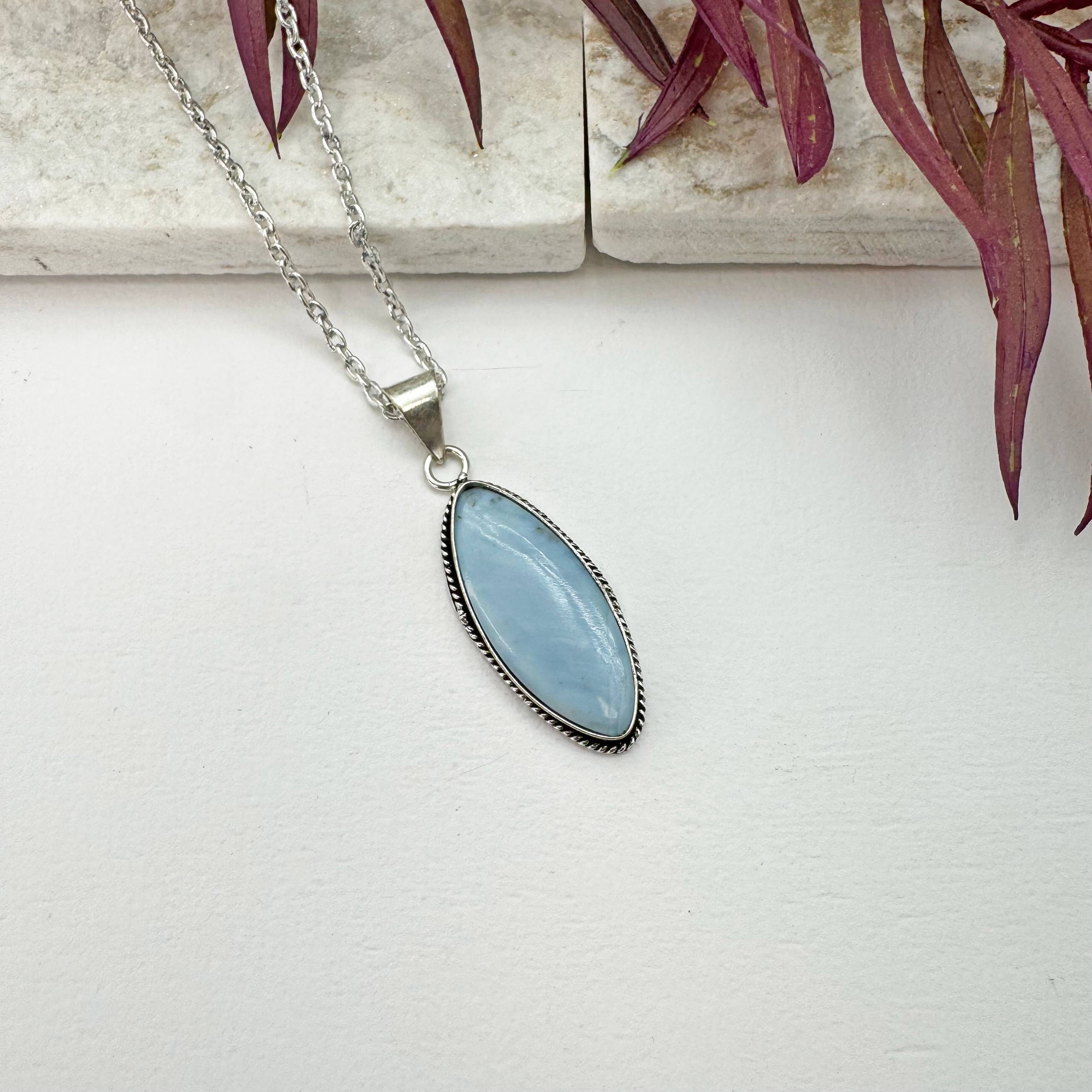 Handcrafted Kashi Semiprecious Stone Necklace - Blue Opal
