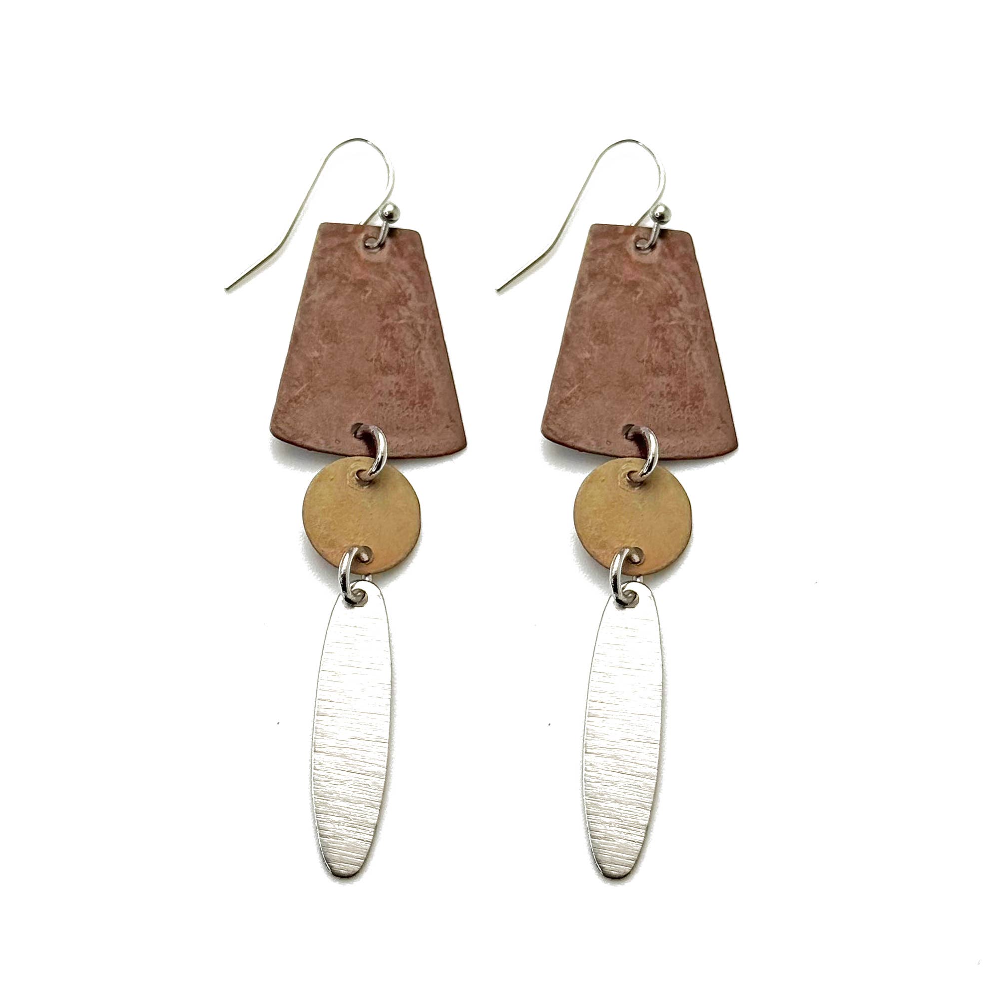 Handcrafted Brown Patina Elongated Drop Earrings