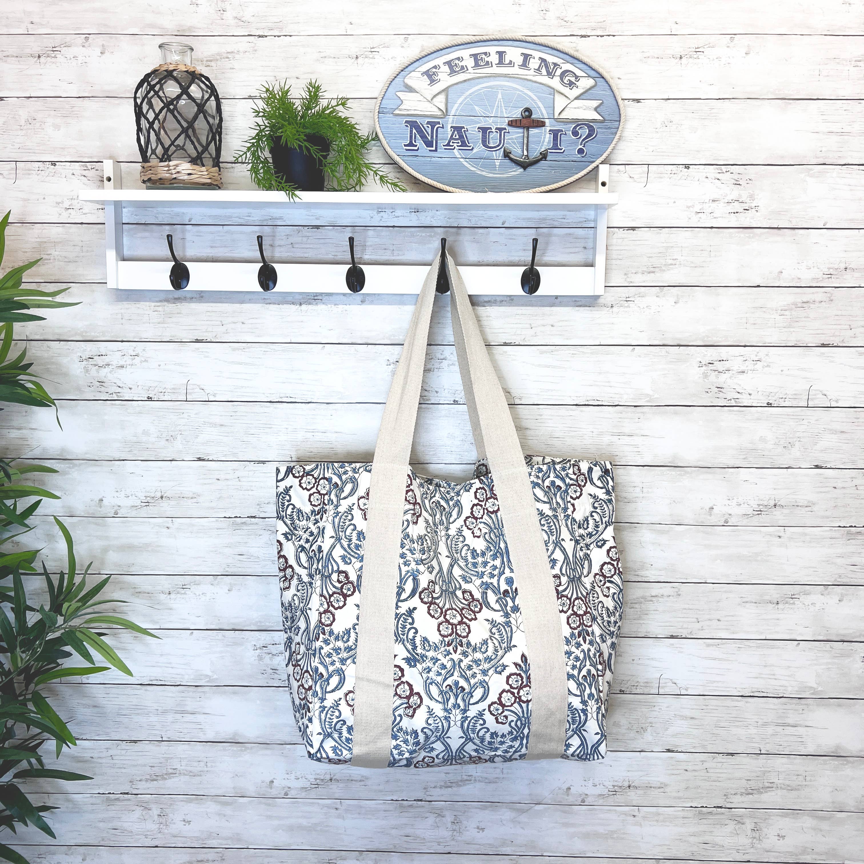 Handcrafted Canvas Bag with Block-Printed Chandelier Flowers