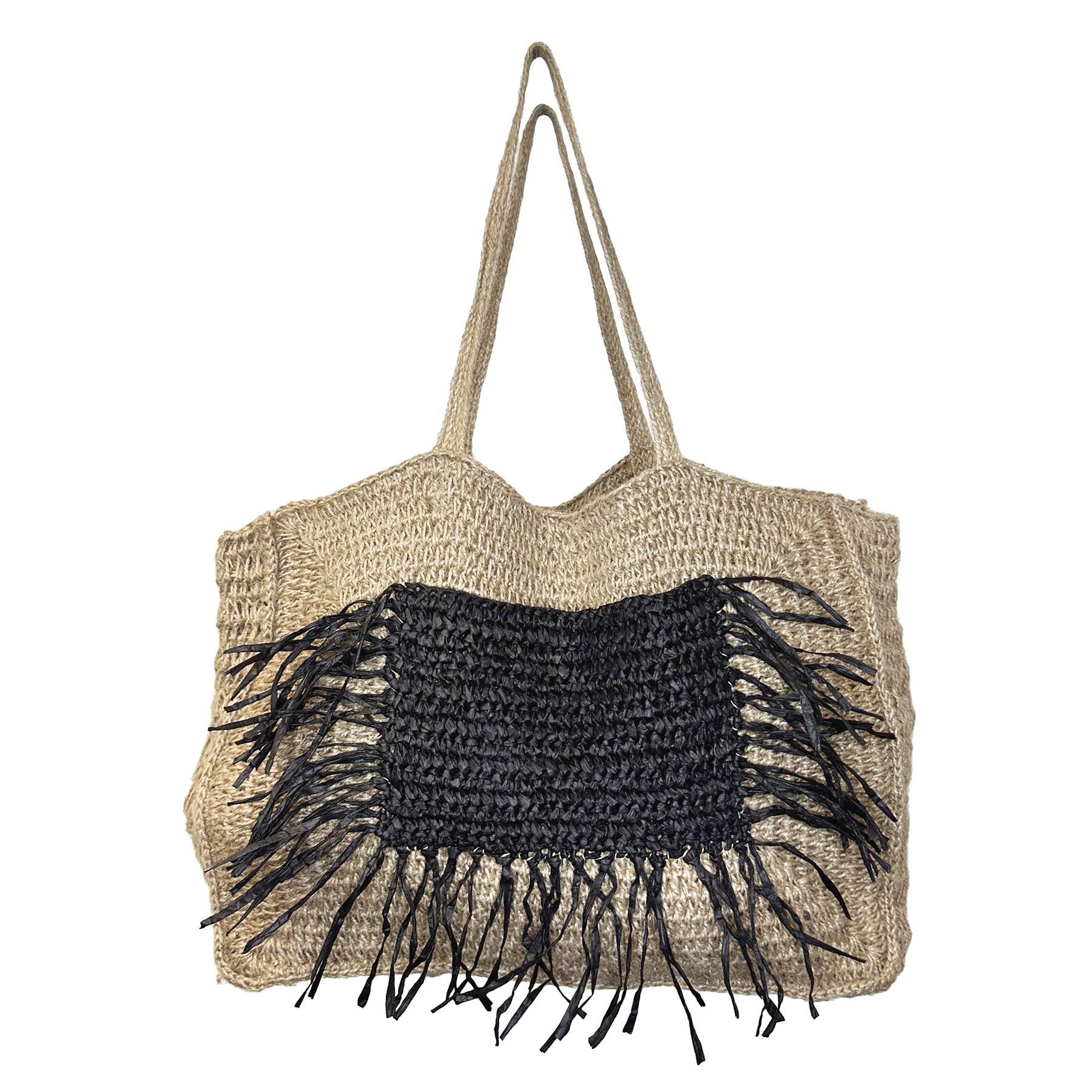 Lana Woven Jute Bag with Color Raffia Pocket