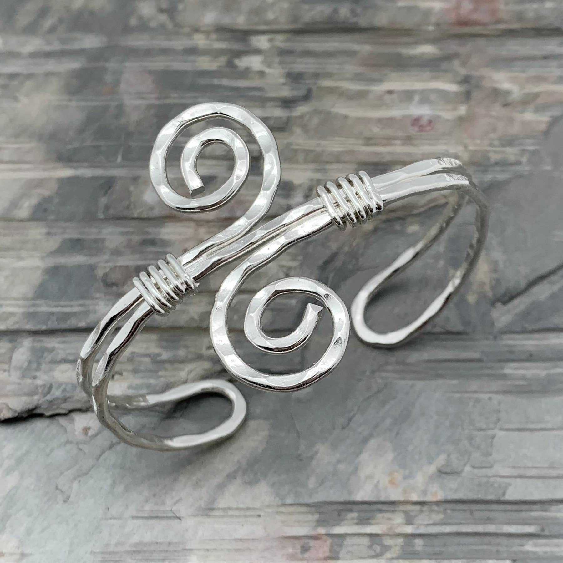 Silver Plated Adjustable Cuff Bracelet - Narrow S Spiral