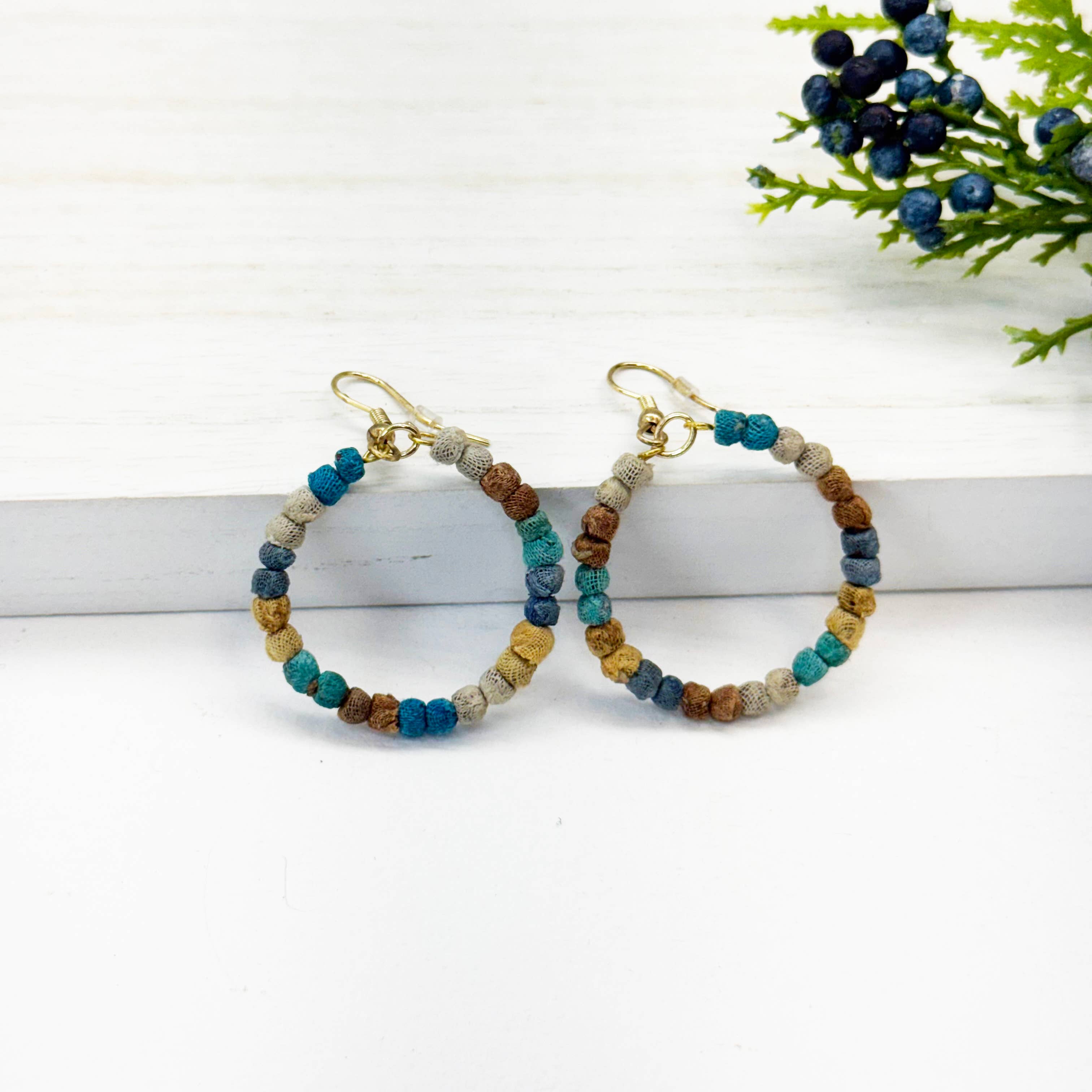 Aasha Monochrome Kantha Handcrafted Hoop Earrings