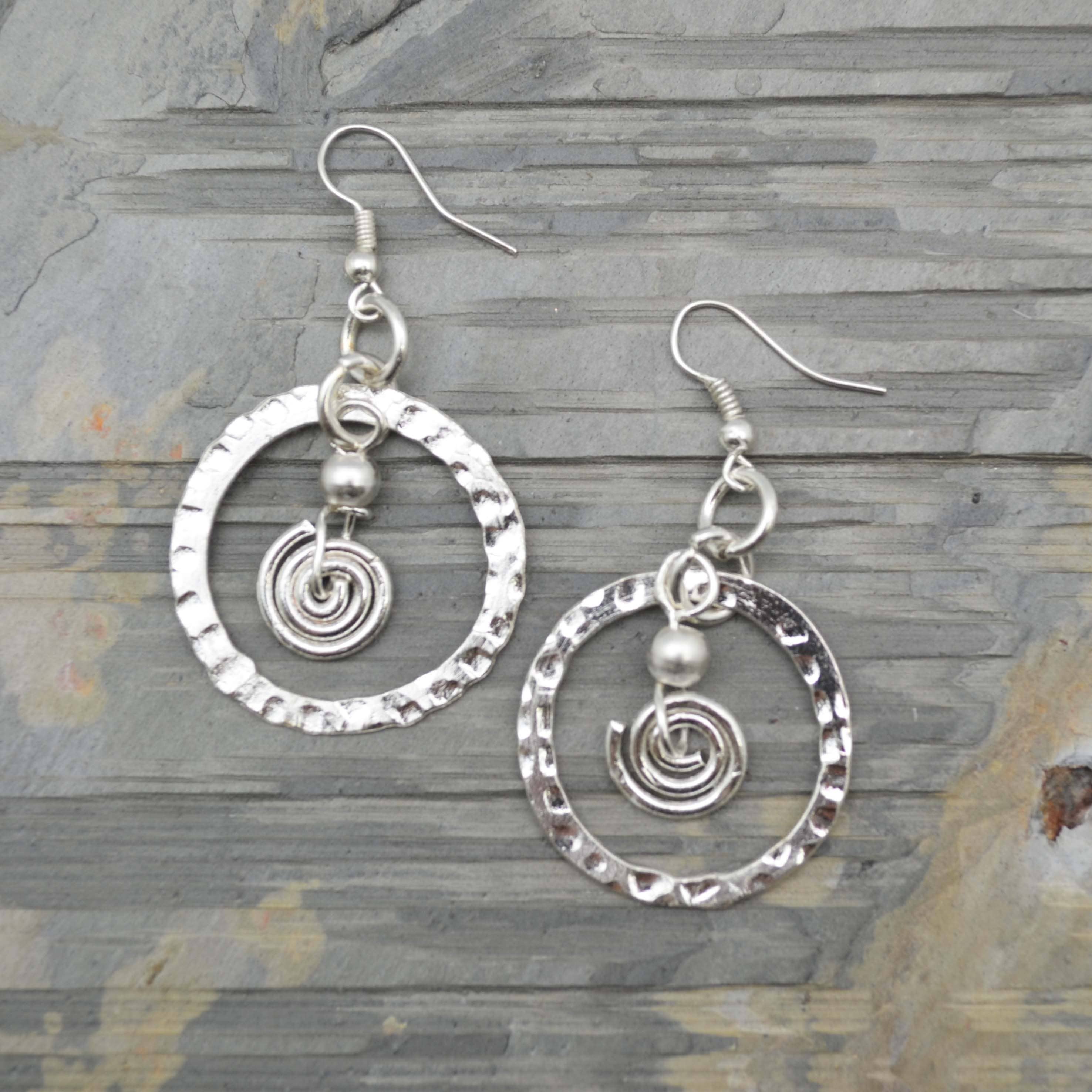Silver Plated Earrings - Circle and Spiral