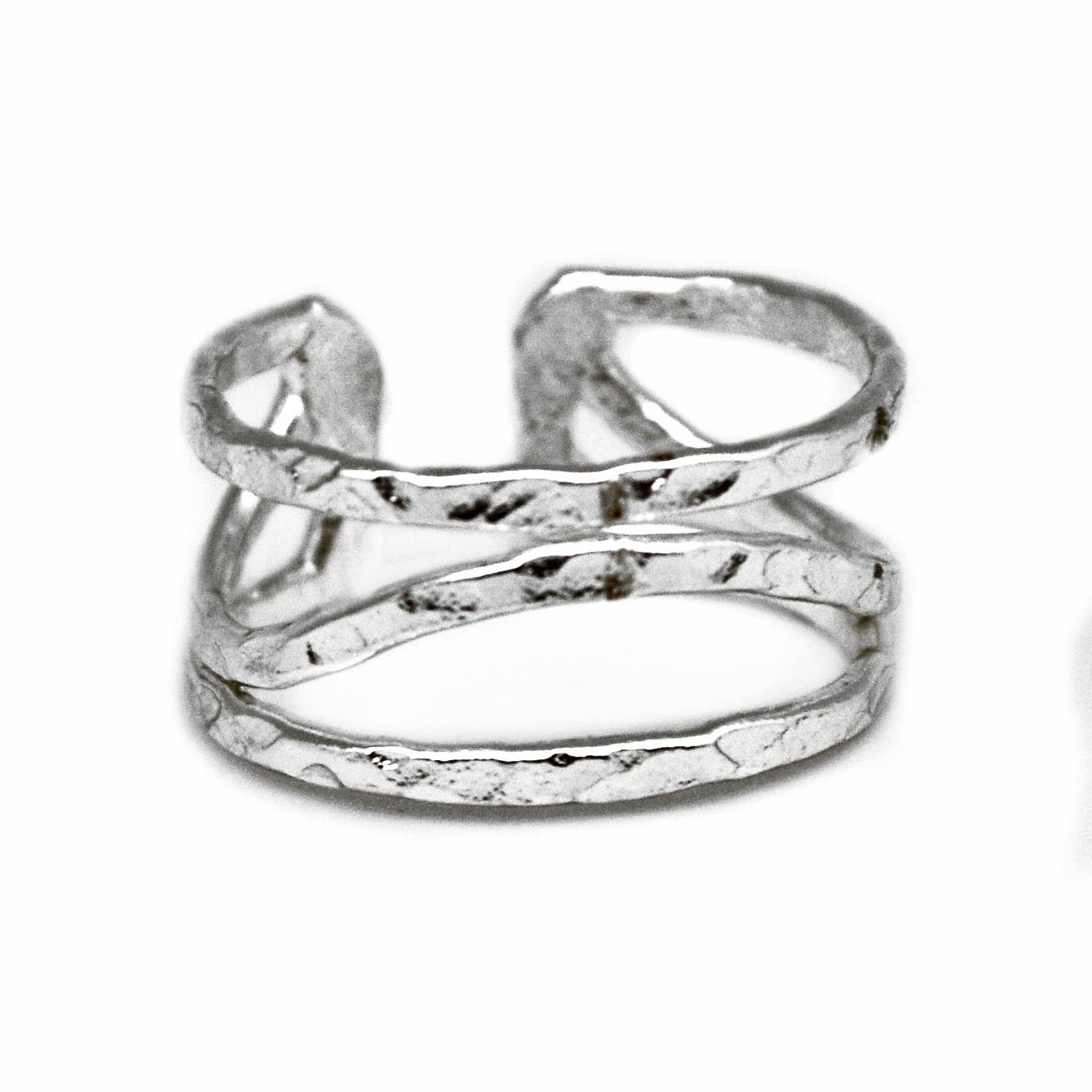 Silver Plated Adjustable Ring - Center Curved Line