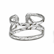 Silver Plated Adjustable Ring - Center Curved Line