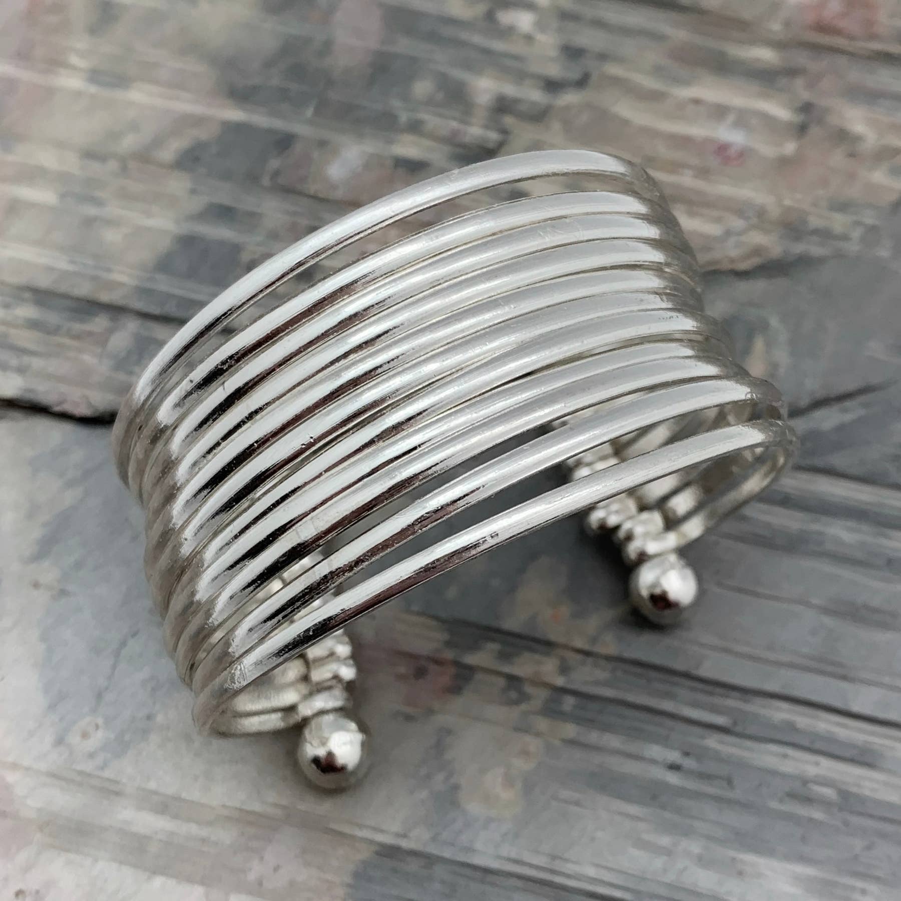 Silver Plated Adjustable Cuff Bracelet - Smooth Bands