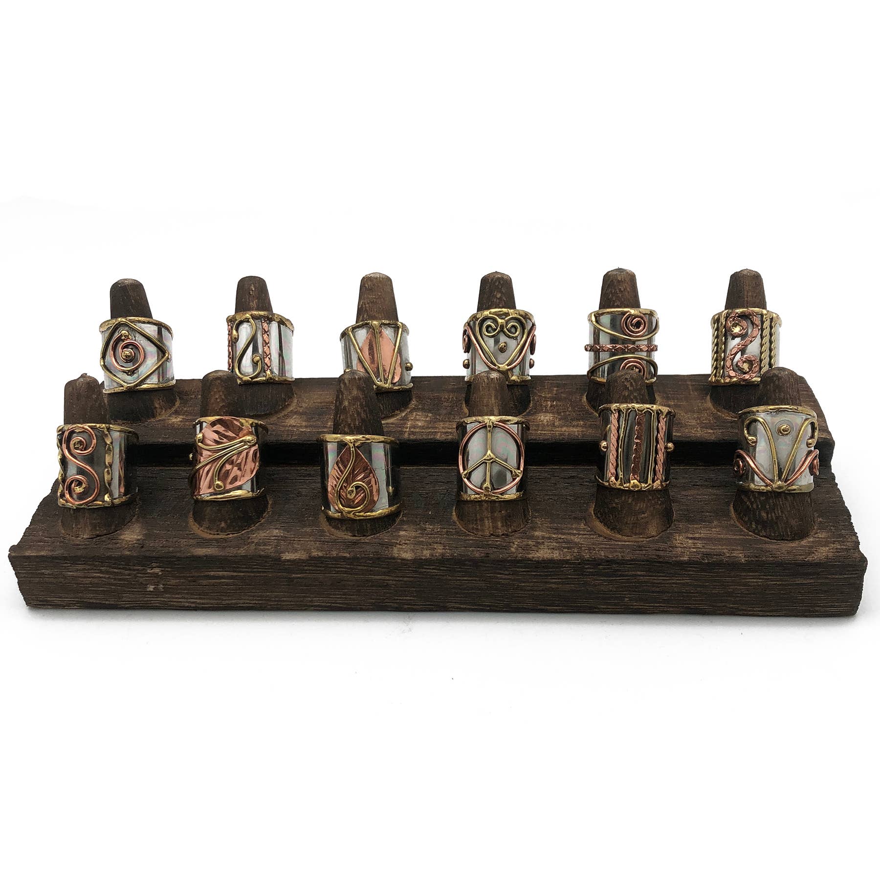 Mixed Metal Cuff Rings And Display - 12 Rings