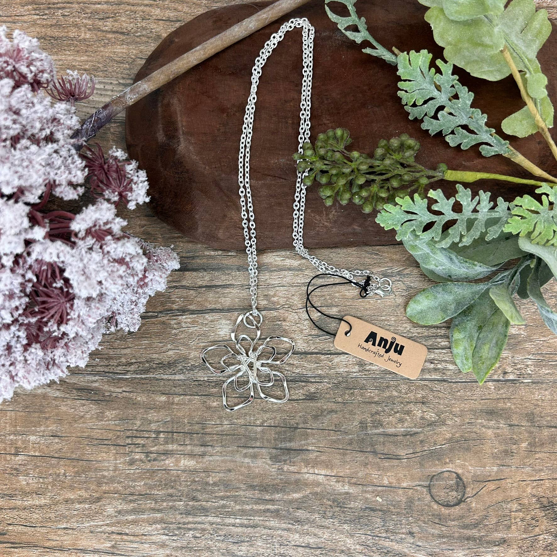 Silver Plated Pendant Necklace - Star Flower