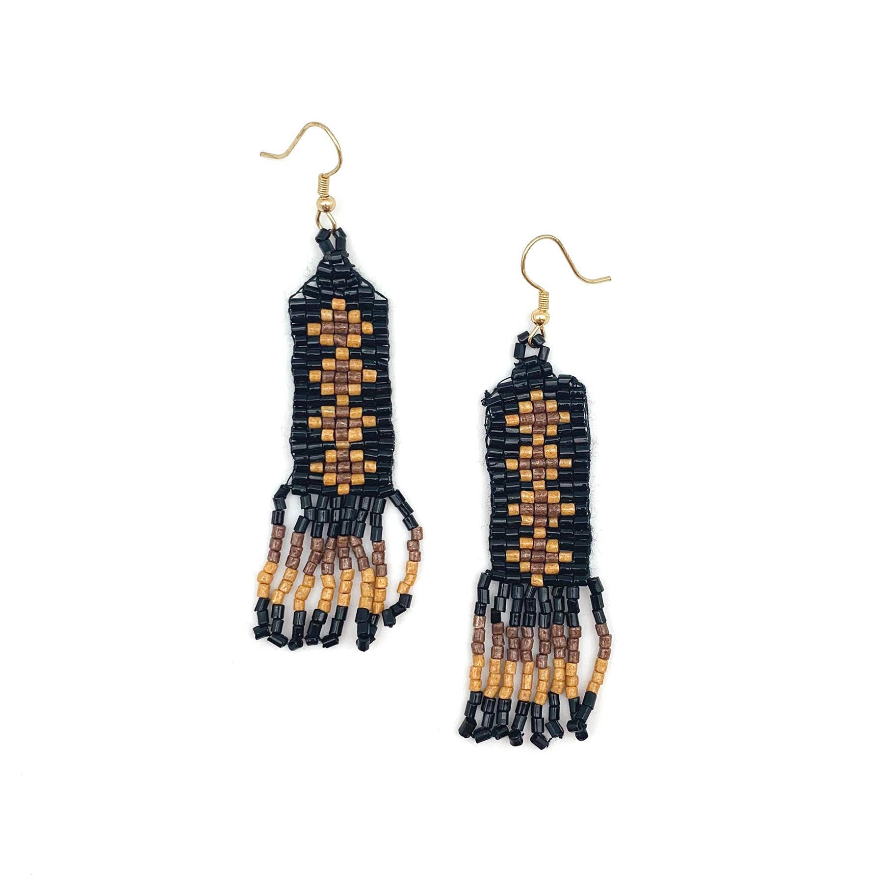 Sachi Beaded Safari Earrings - Mini Diamonds and Bead Fringe