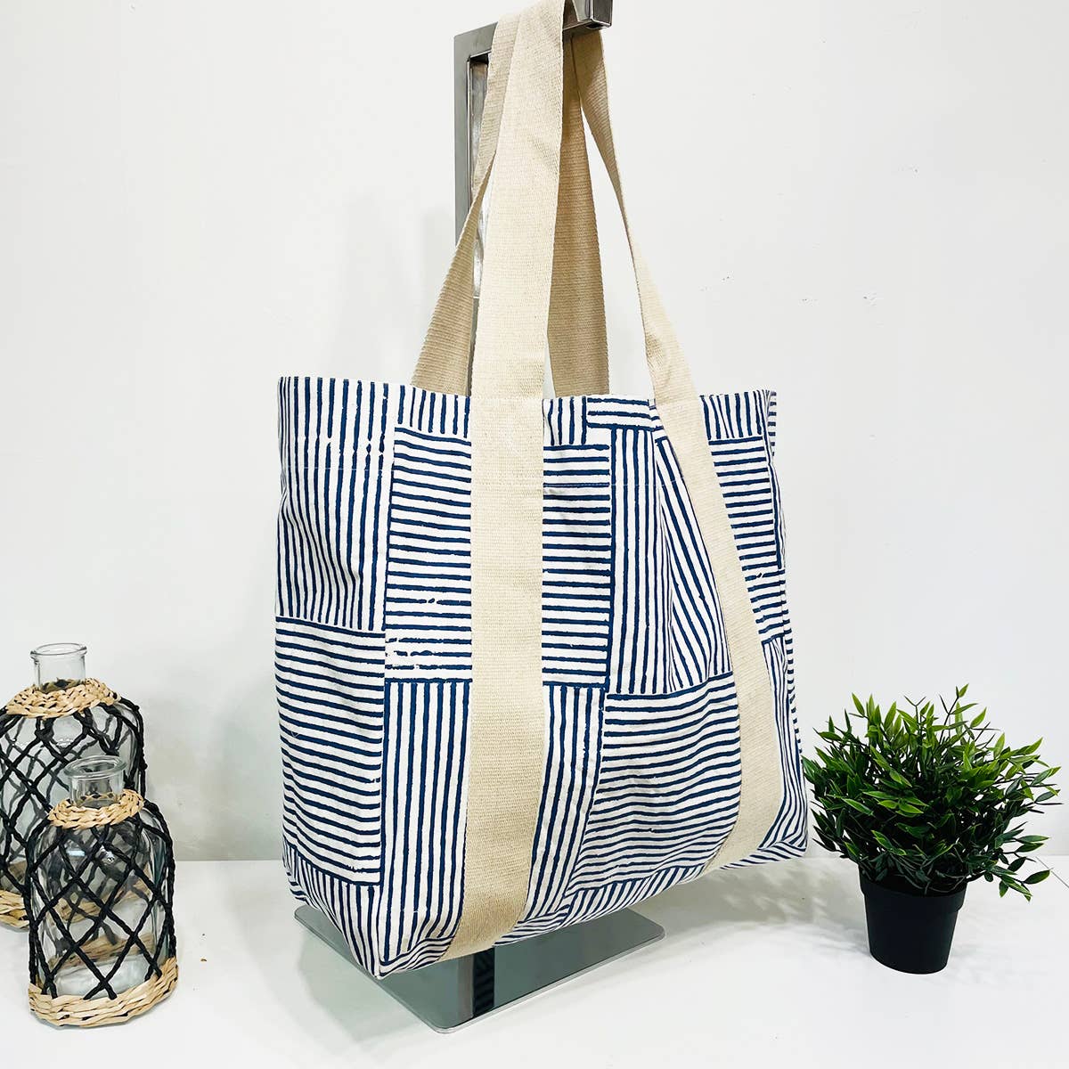 Handcrafted Canvas Bag with Block-Printed  Sailor Chic